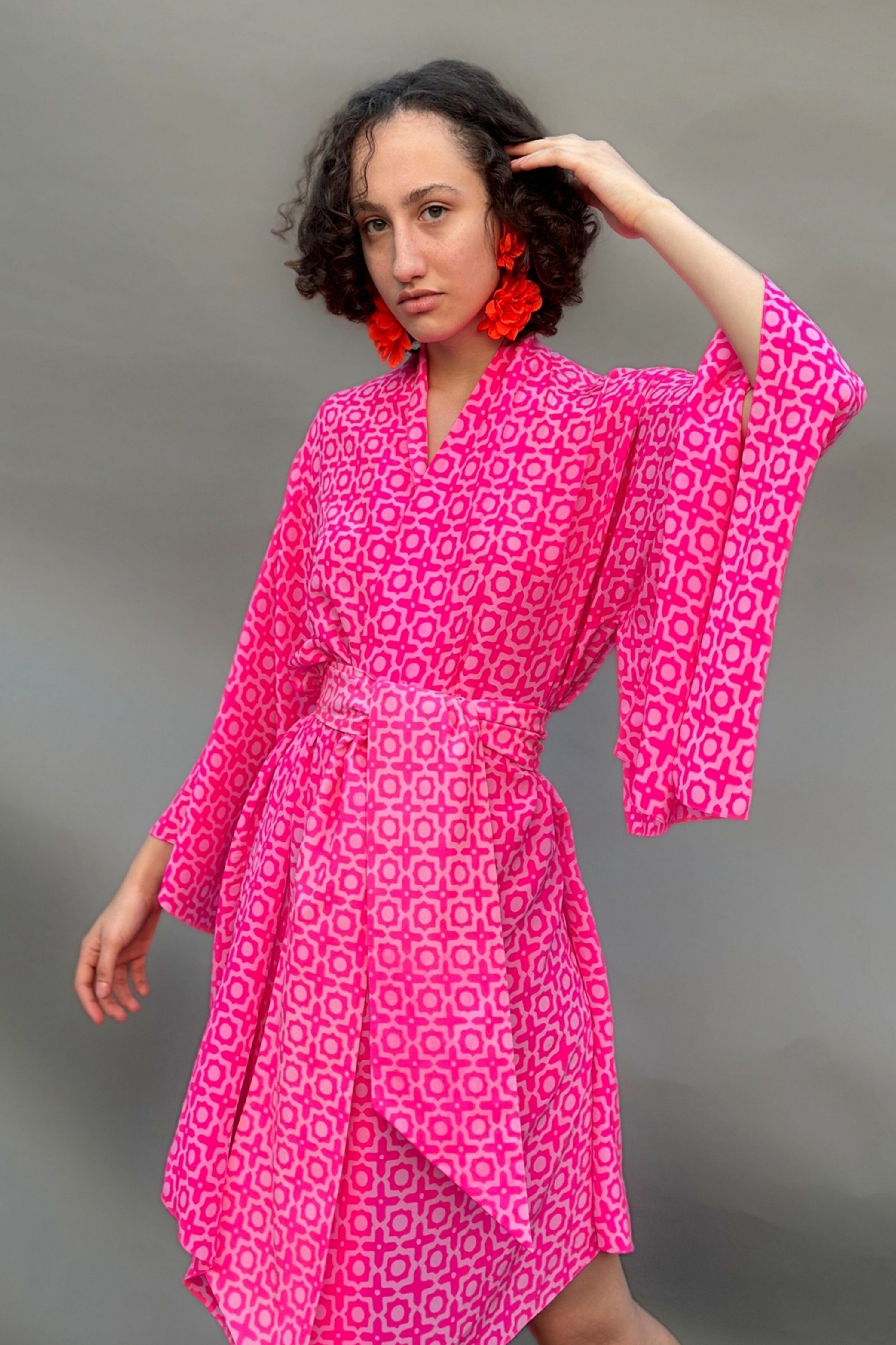 Honeycomb Printed Wrap Dress