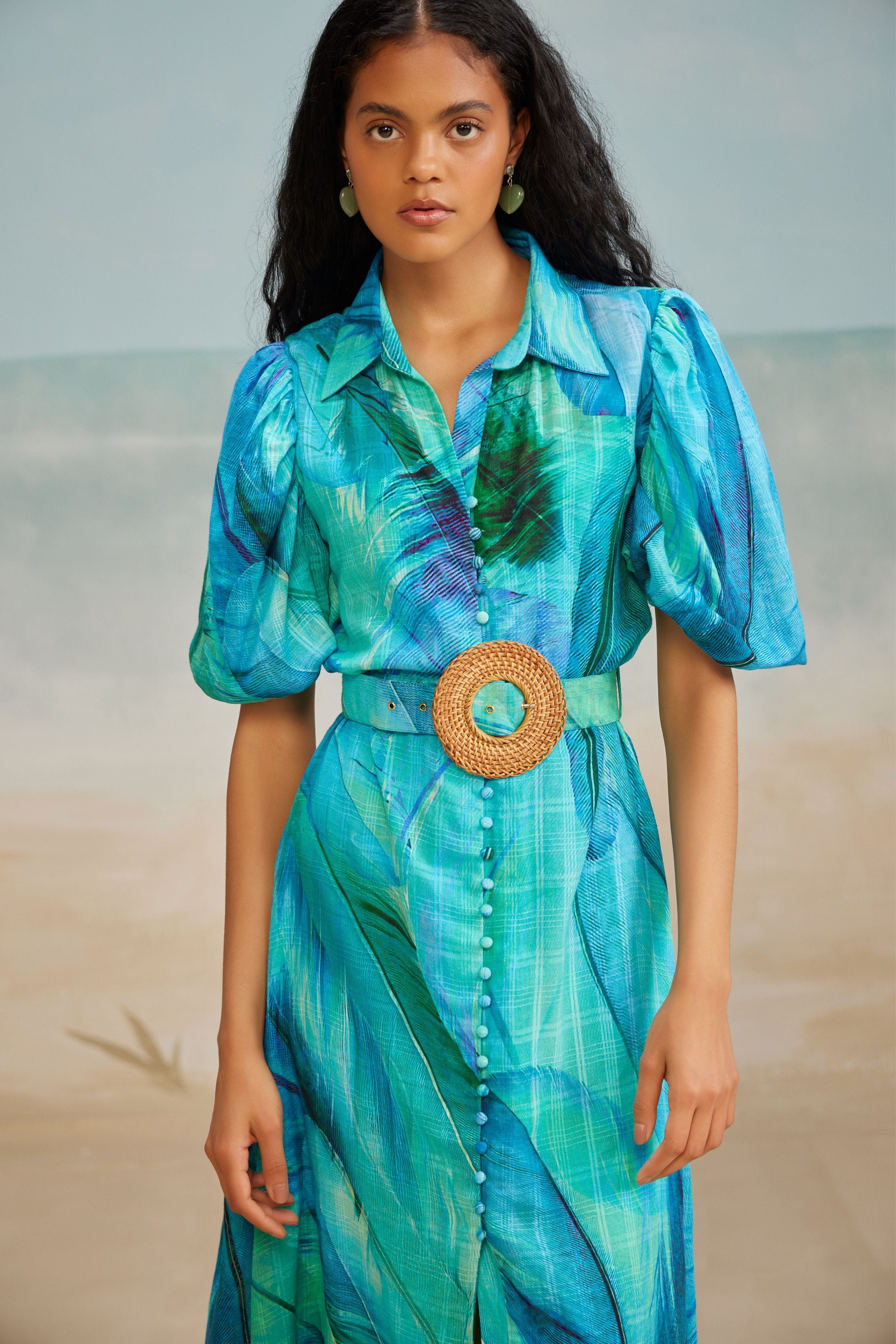 Darla Feather Midi Shirt Dress