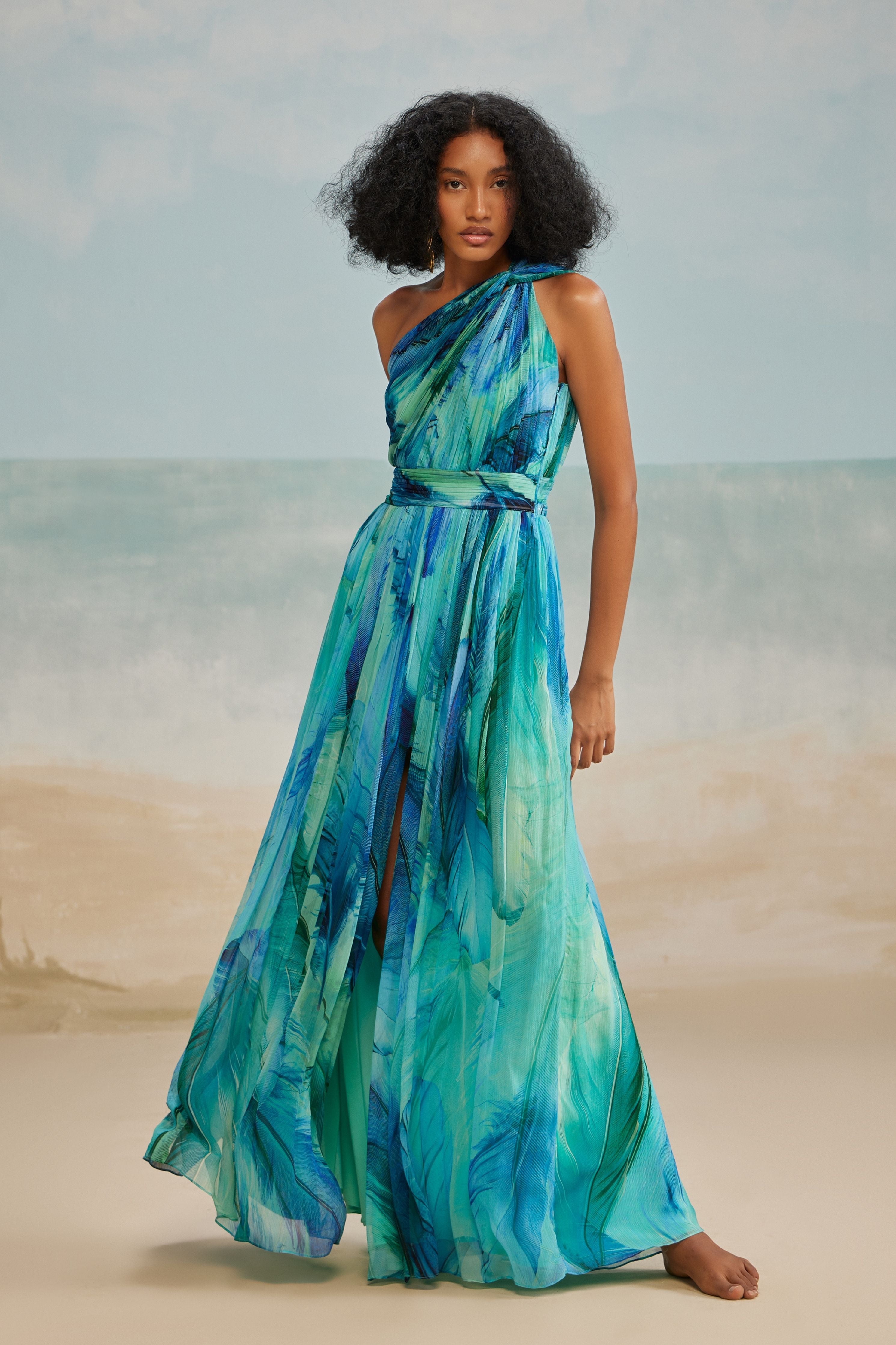 Darla Feather Gathered One Shoulder Dress