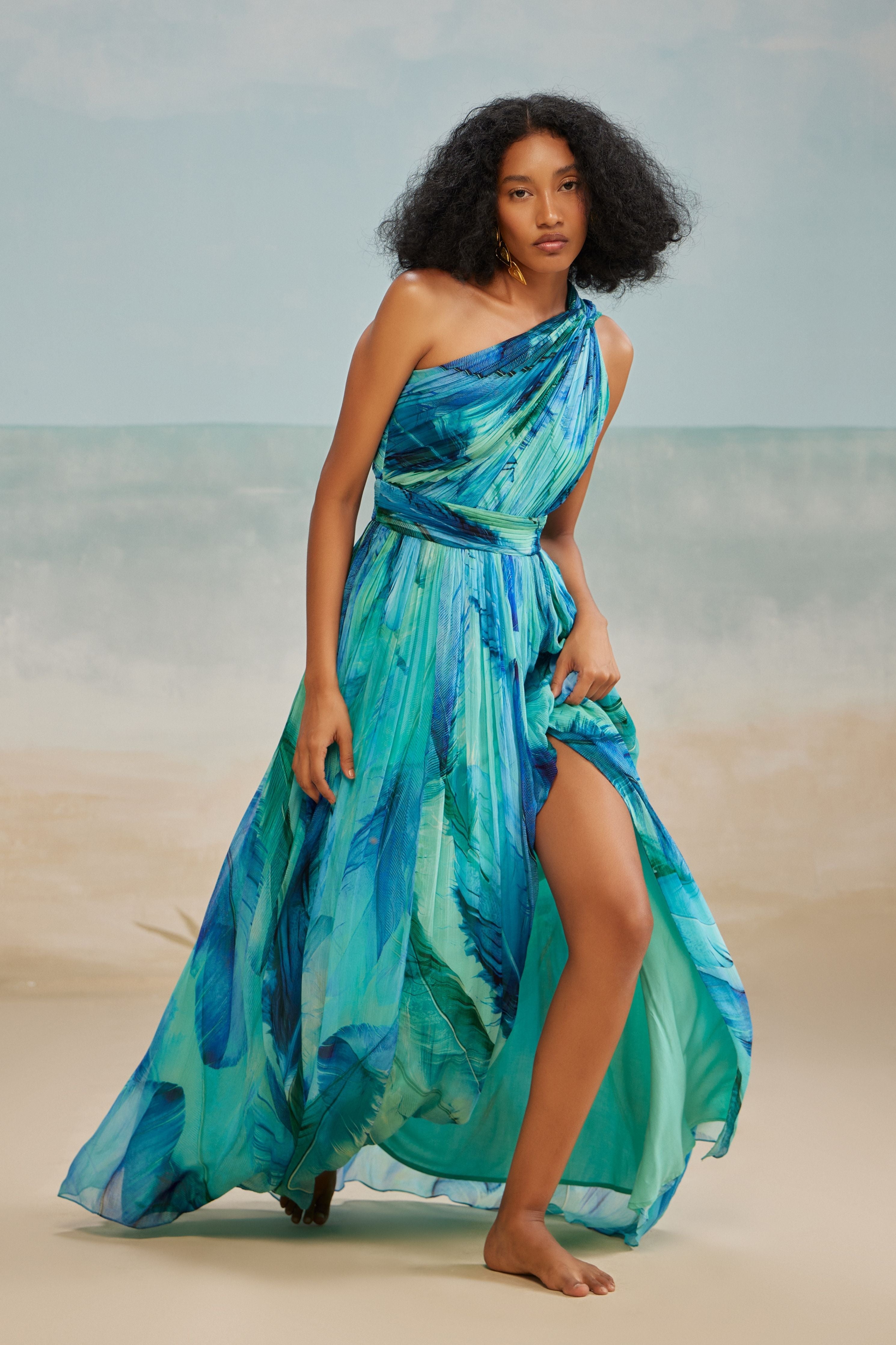Darla Feather Gathered One Shoulder Dress