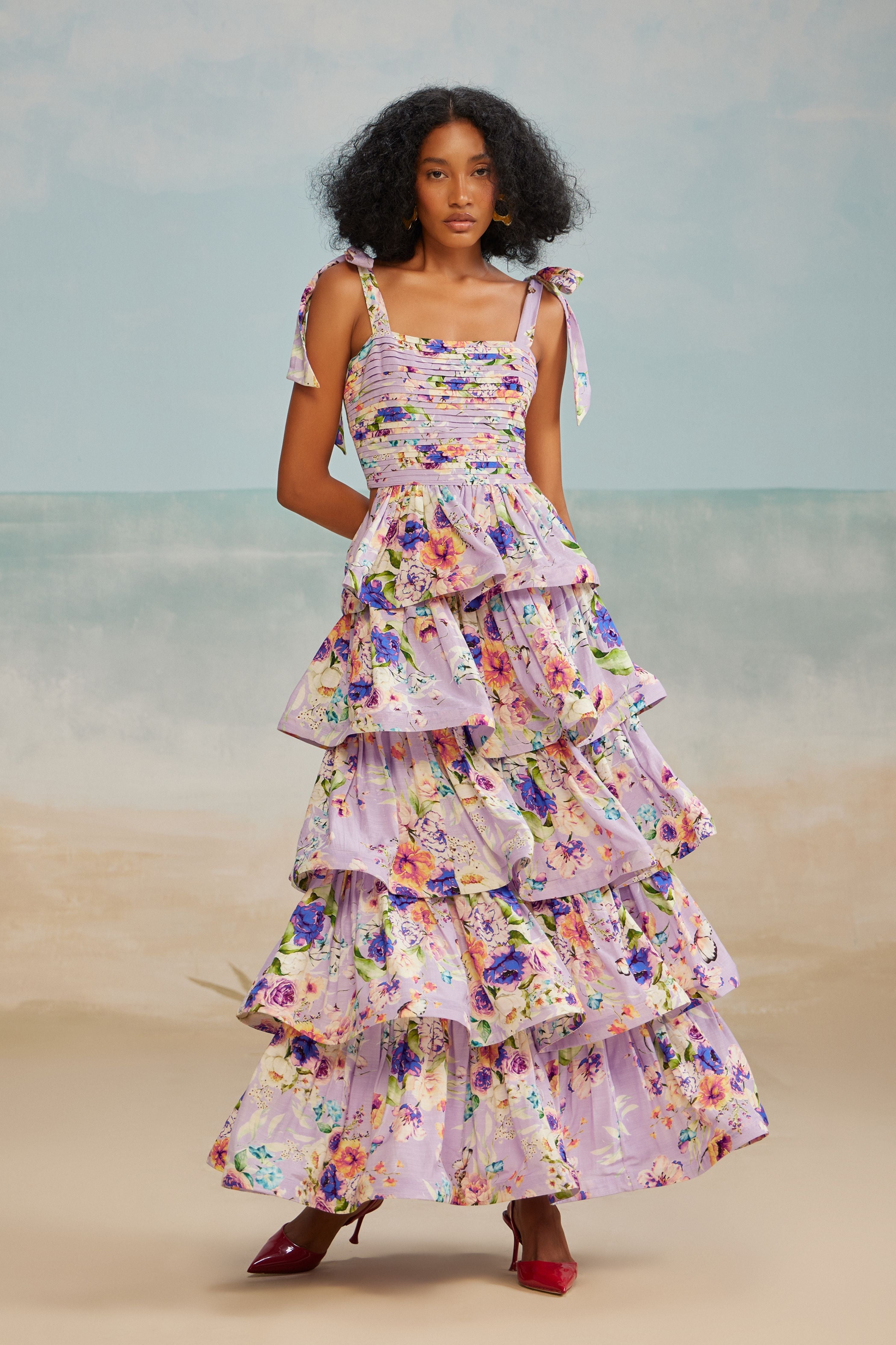 Lilac Strappy Layered Midi Dress