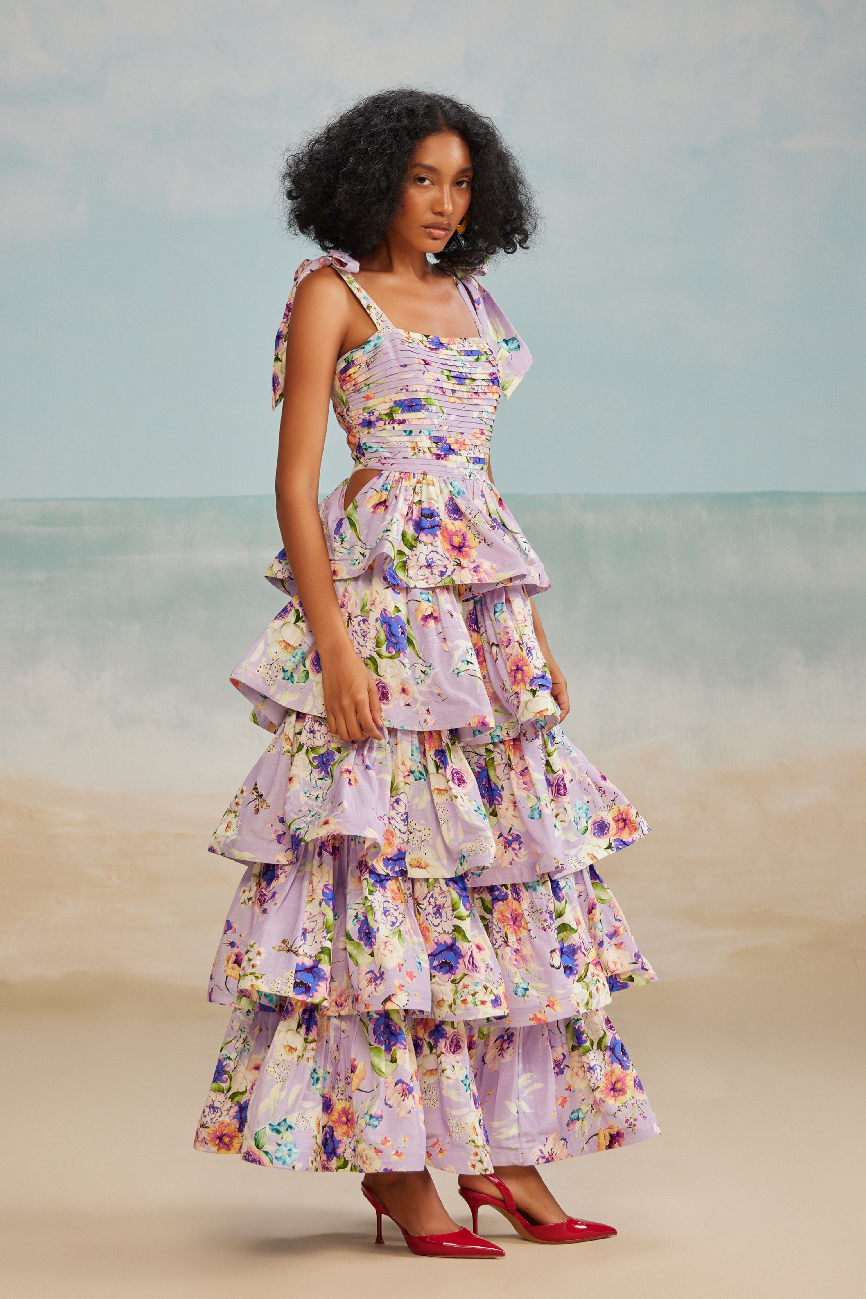 Lilac Strappy Layered Midi Dress