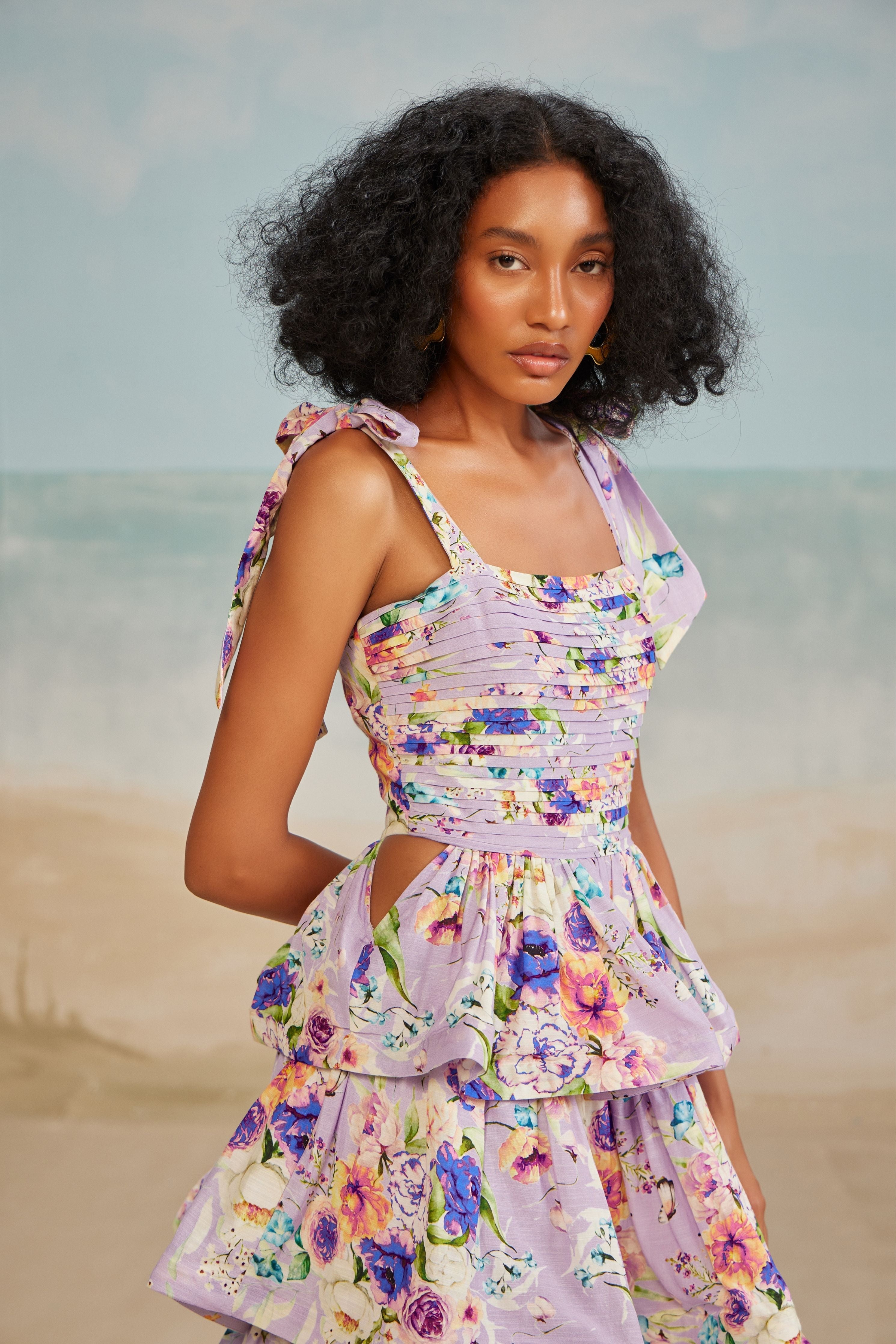 Lilac Strappy Layered Midi Dress