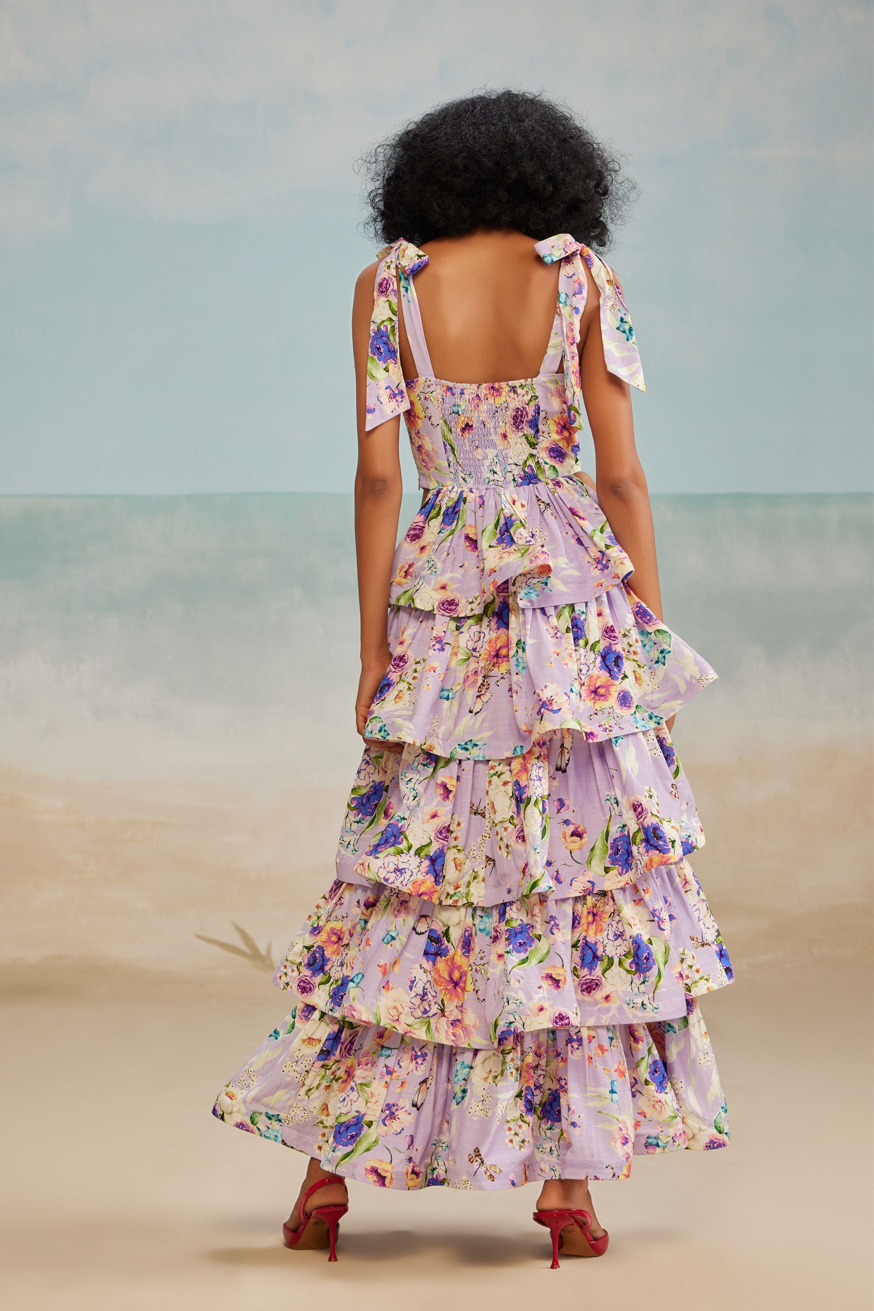 Lilac Strappy Layered Midi Dress