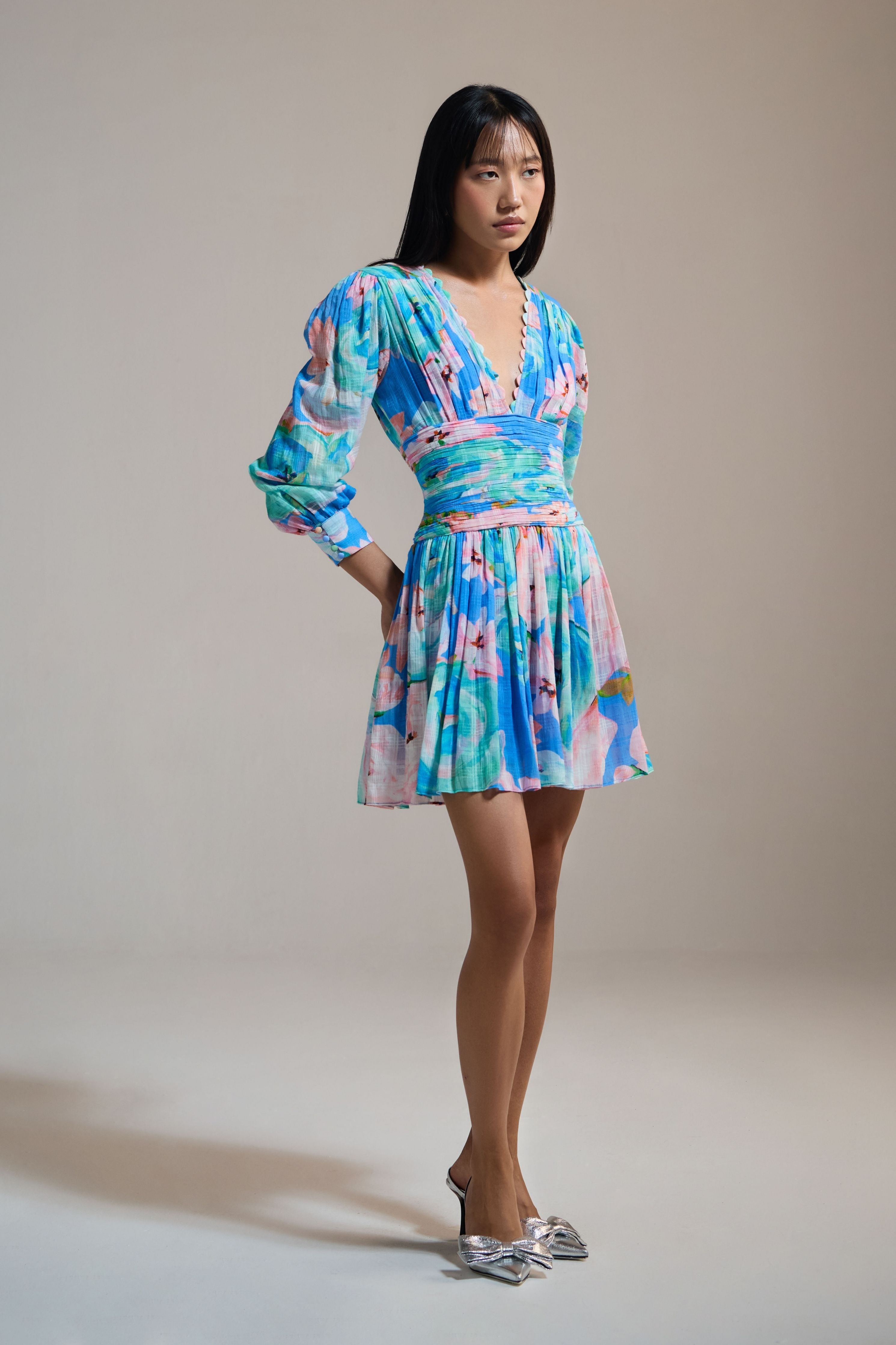 Azure Bloom Mini Dress