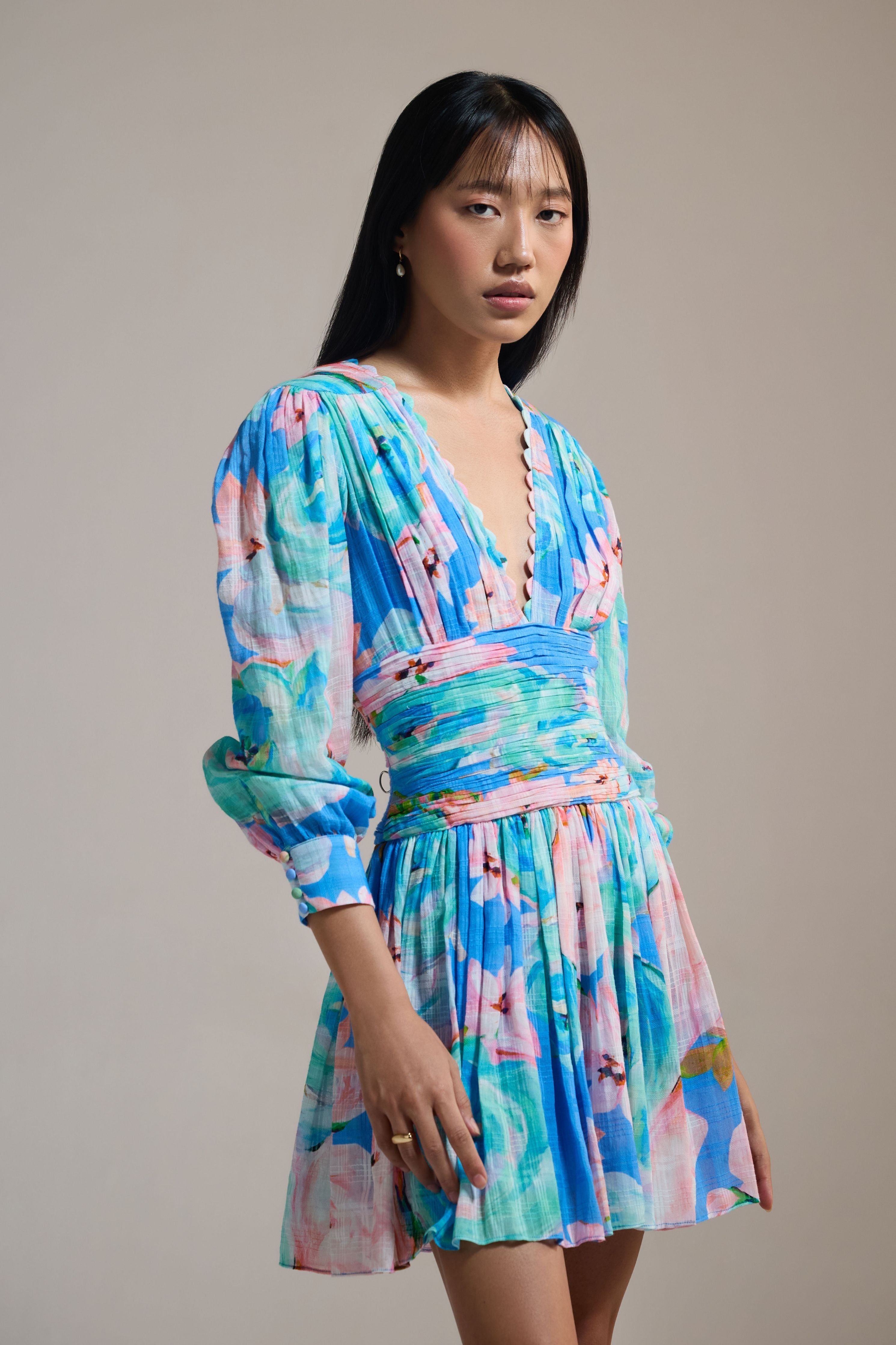 Azure Bloom Mini Dress