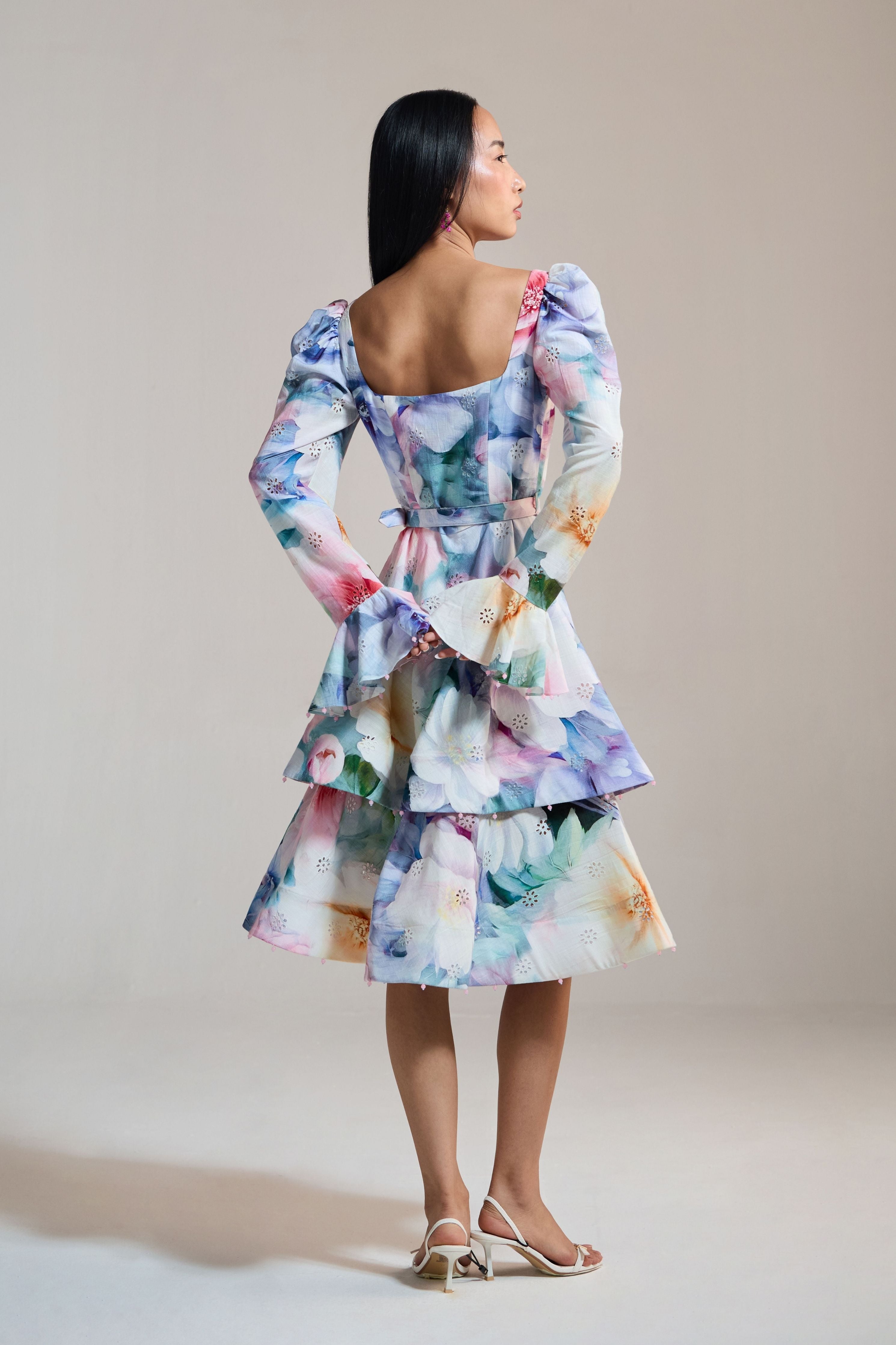 Pastel Bloom Tiered Midi Dress