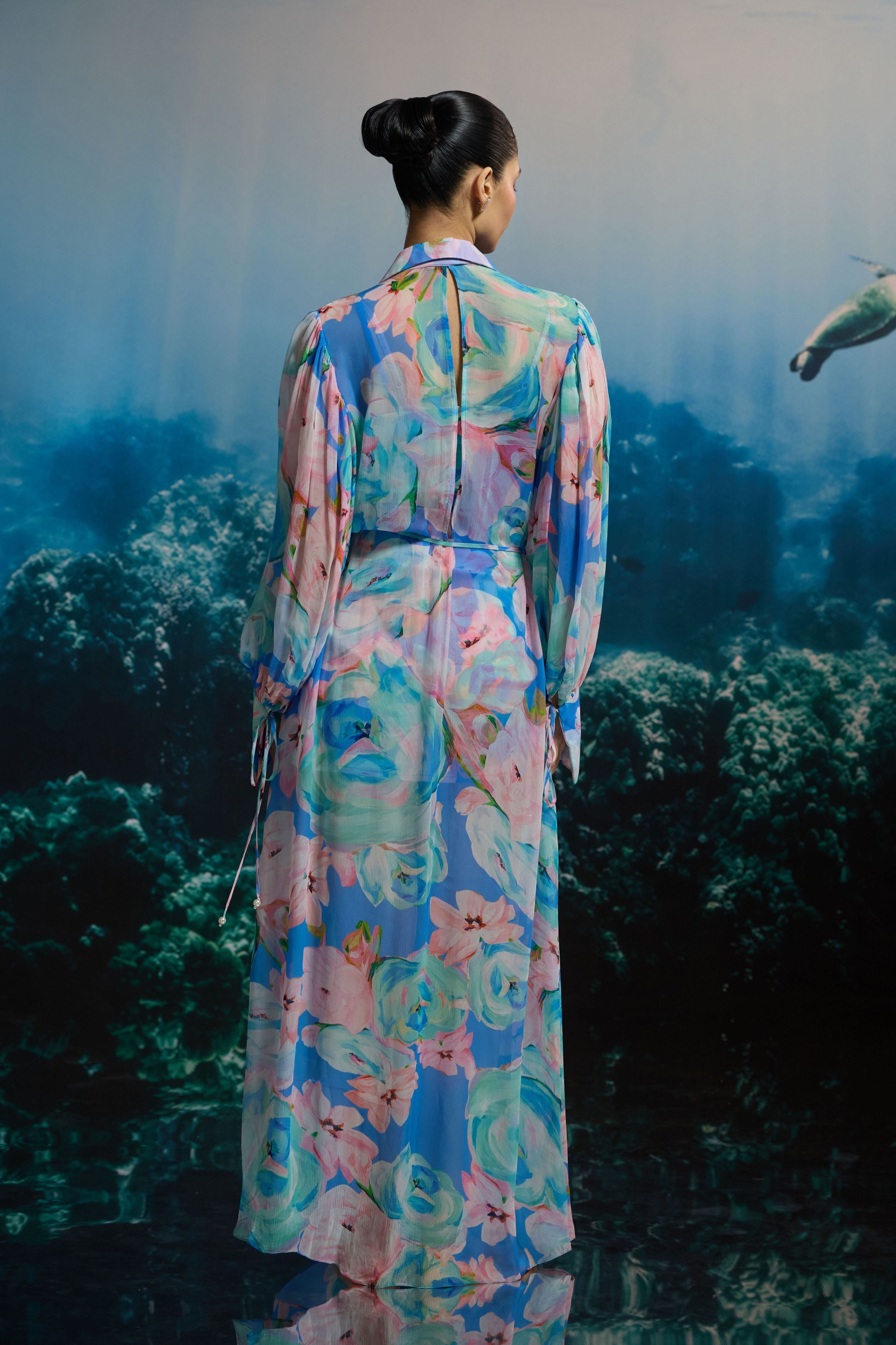 Ocean Bloom Maxi Shirt Dress