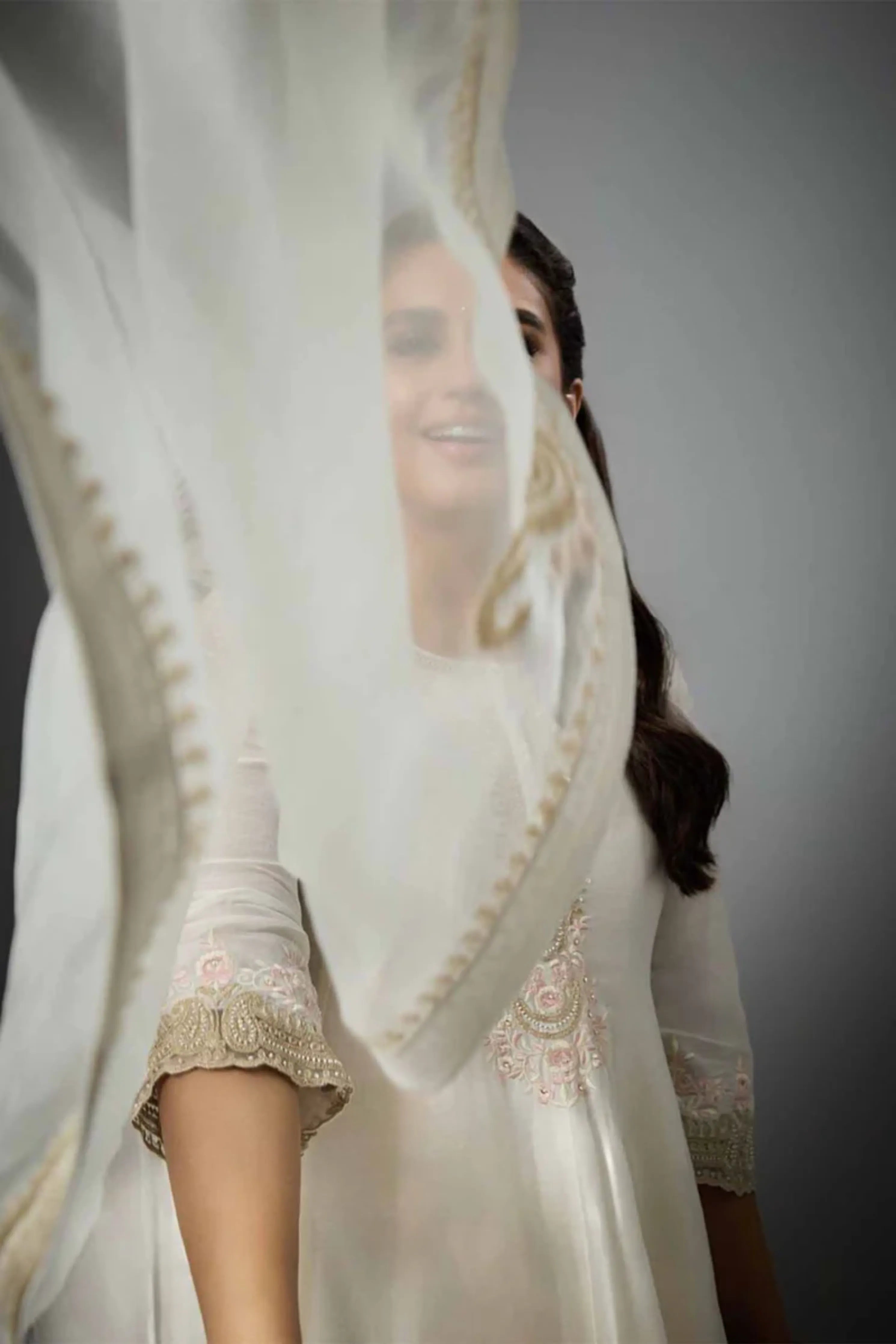 Huma Qureshi In Faria - Daisy Ivory Short Anarkali With Chooridaar And Dupatta