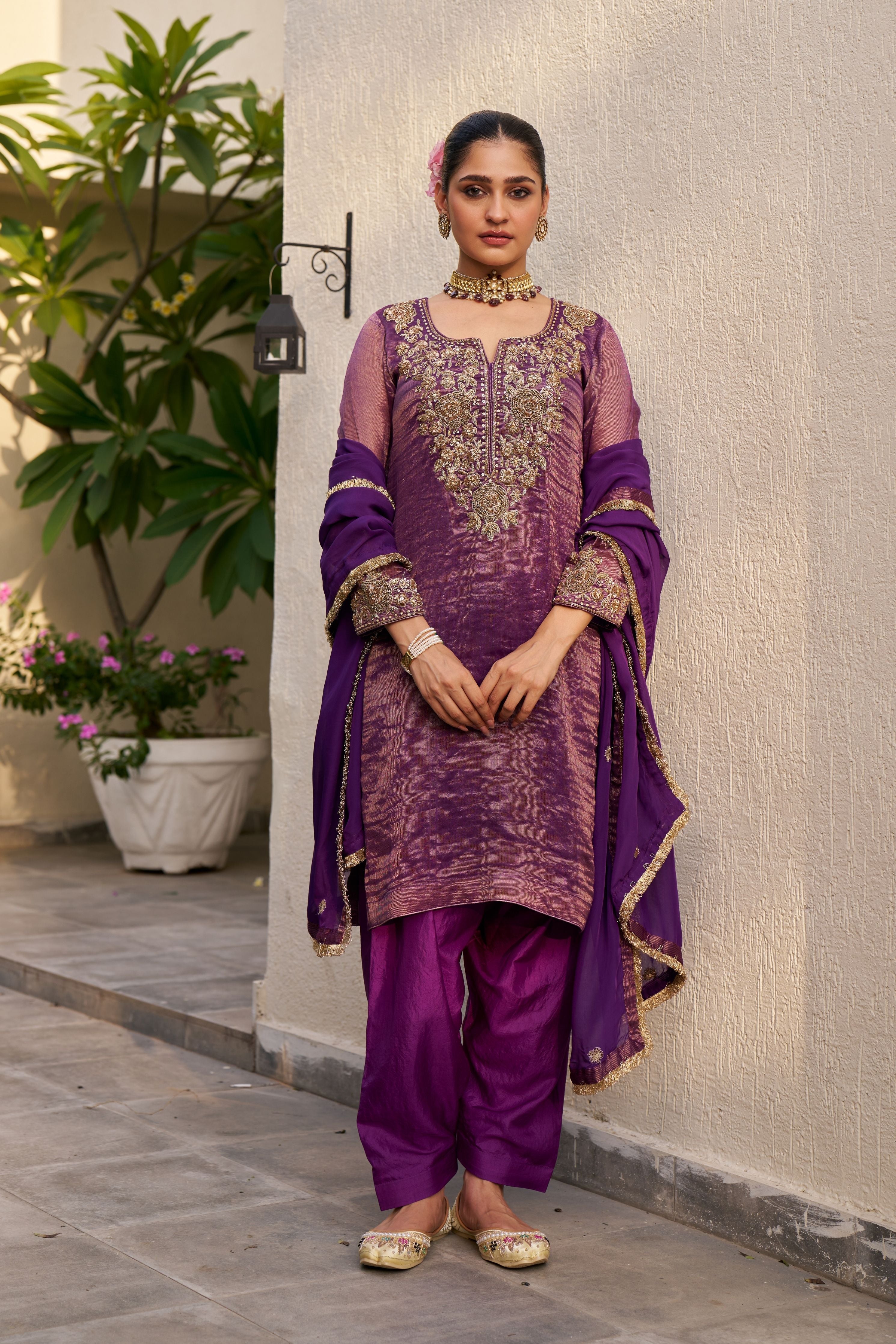Inayat Purple Tissue Kurta Set