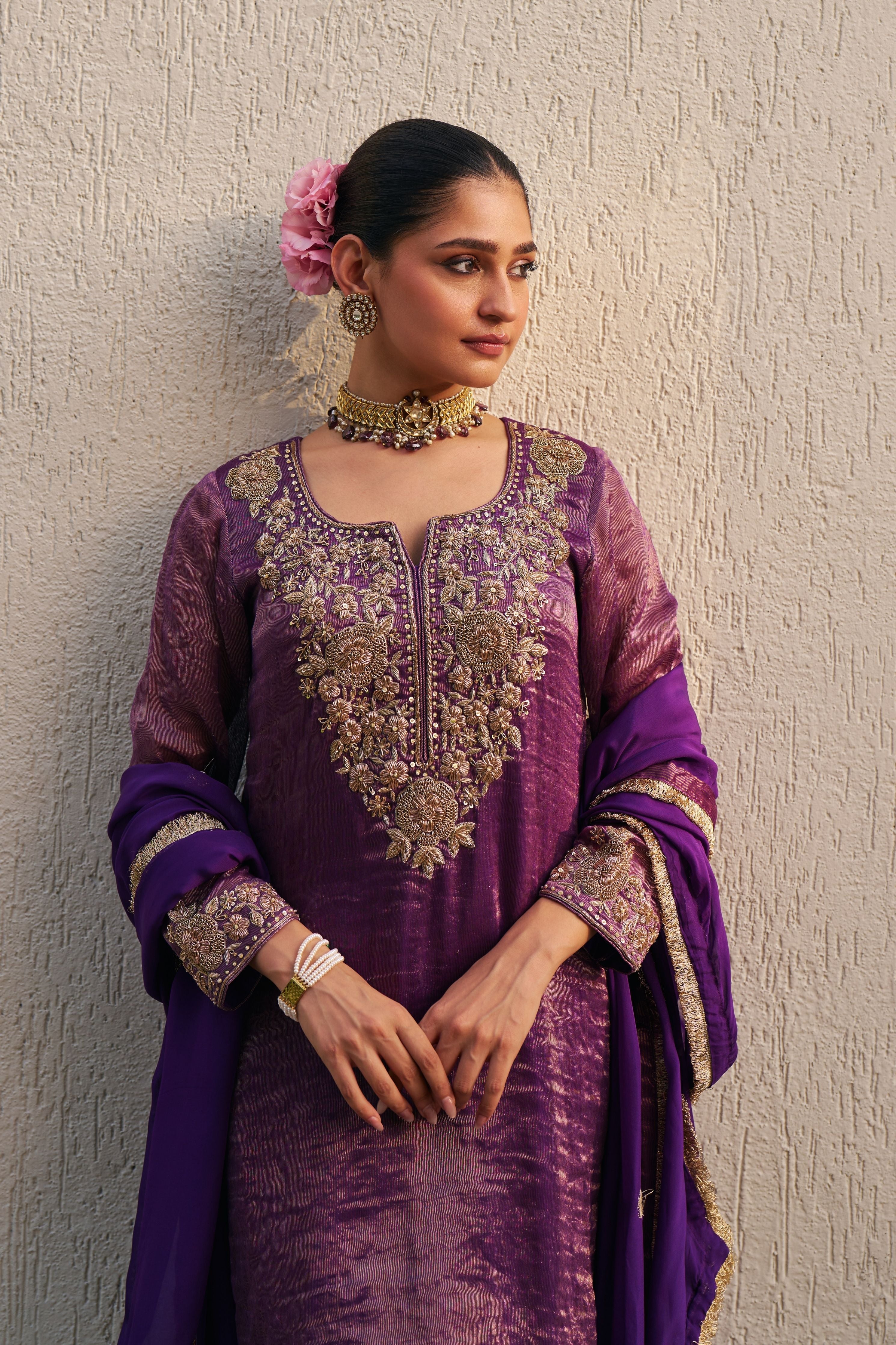 Inayat Purple Tissue Kurta Set