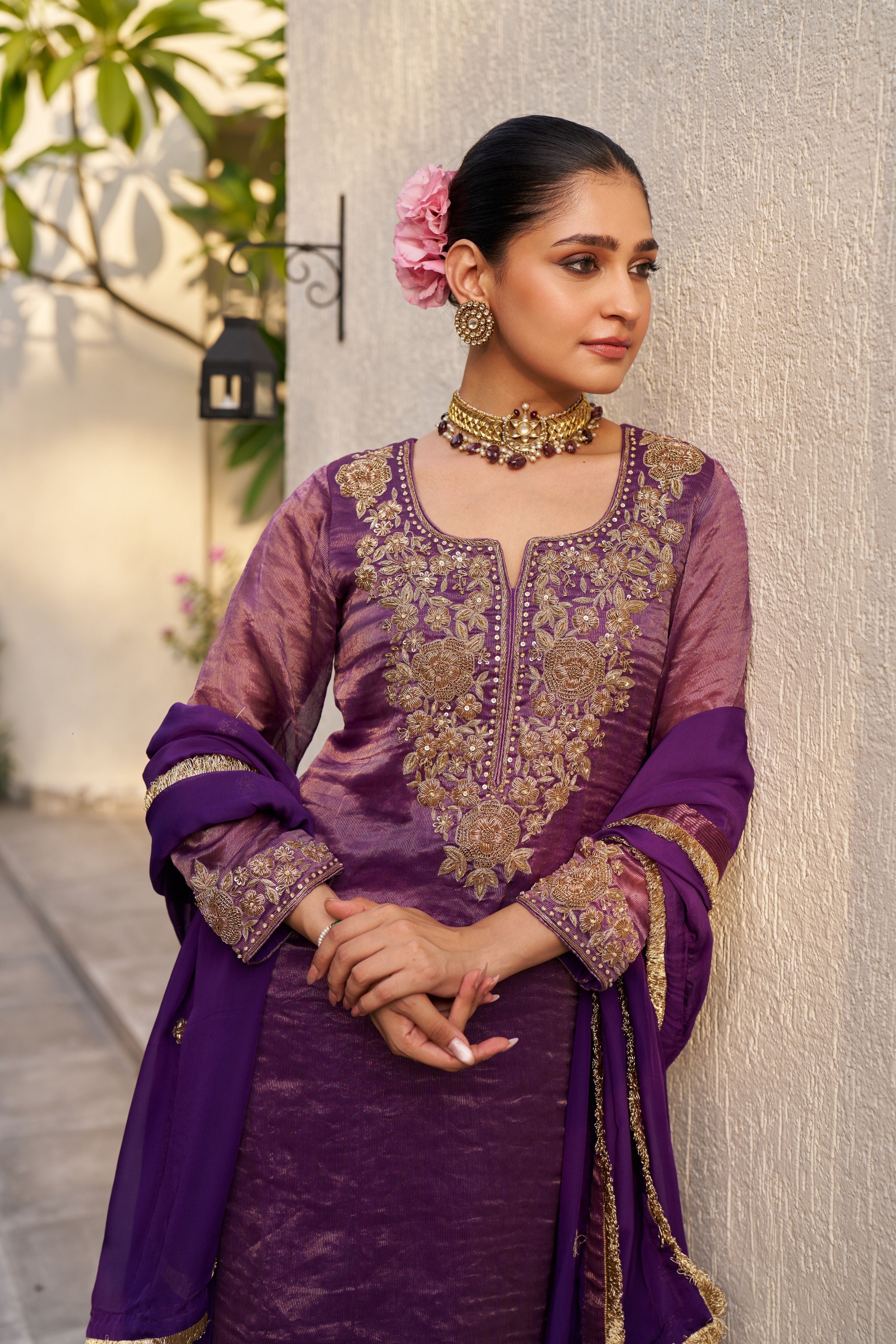 Inayat Purple Tissue Kurta Set