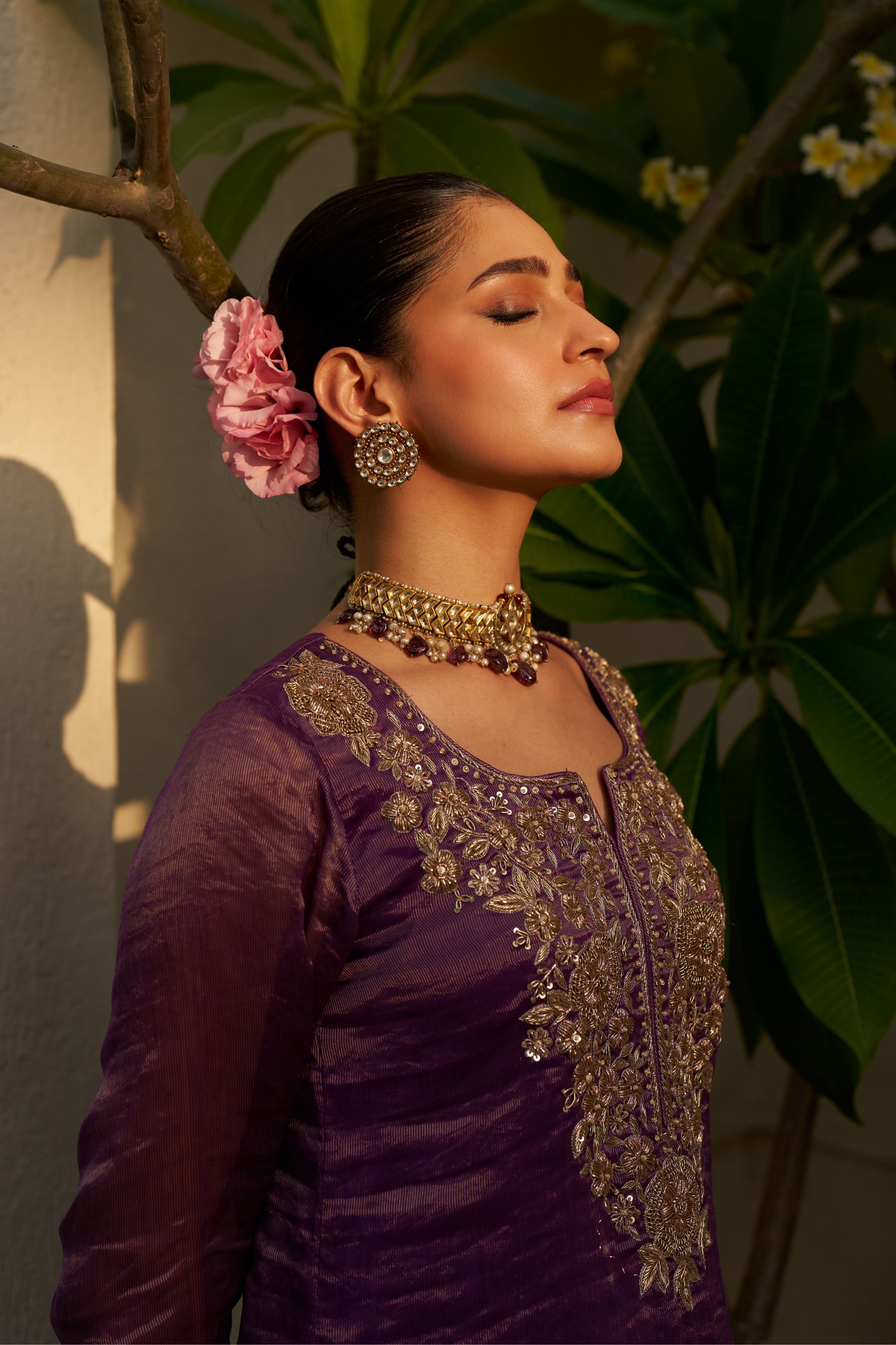 Inayat Purple Tissue Kurta Set