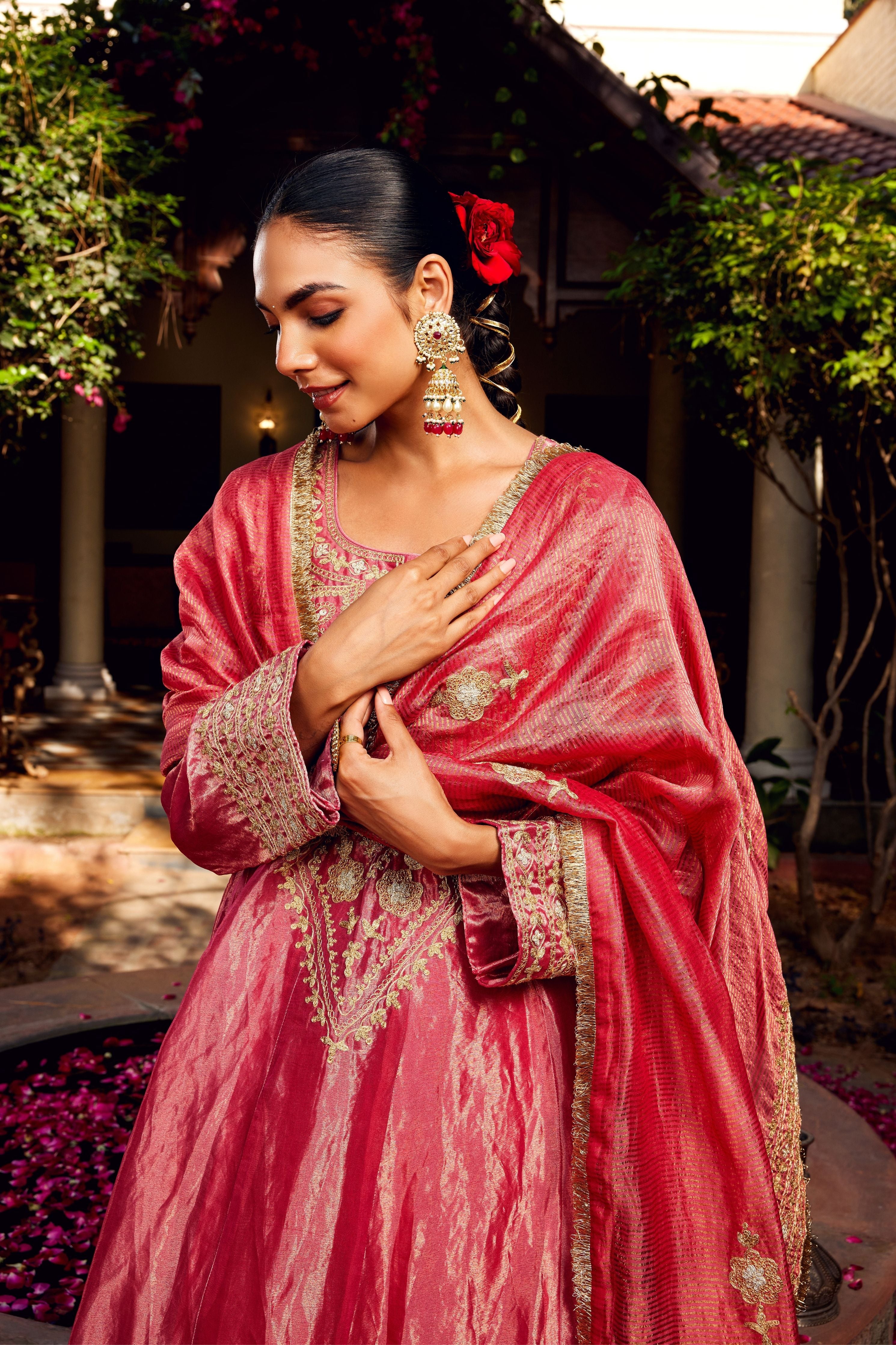 Pink Tissue Anarkali Inayat Kurta