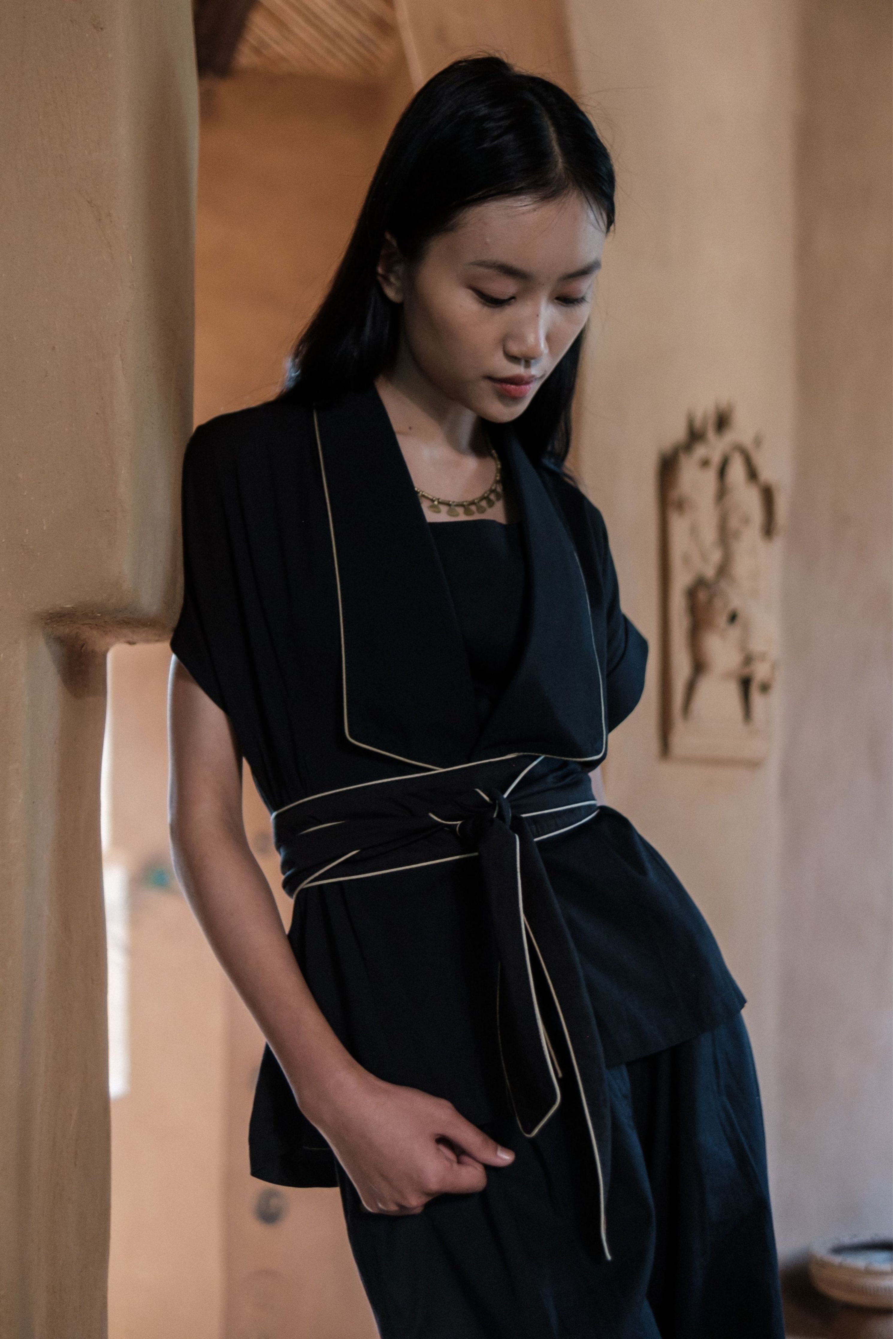 Black Berlin Shawl collar Top