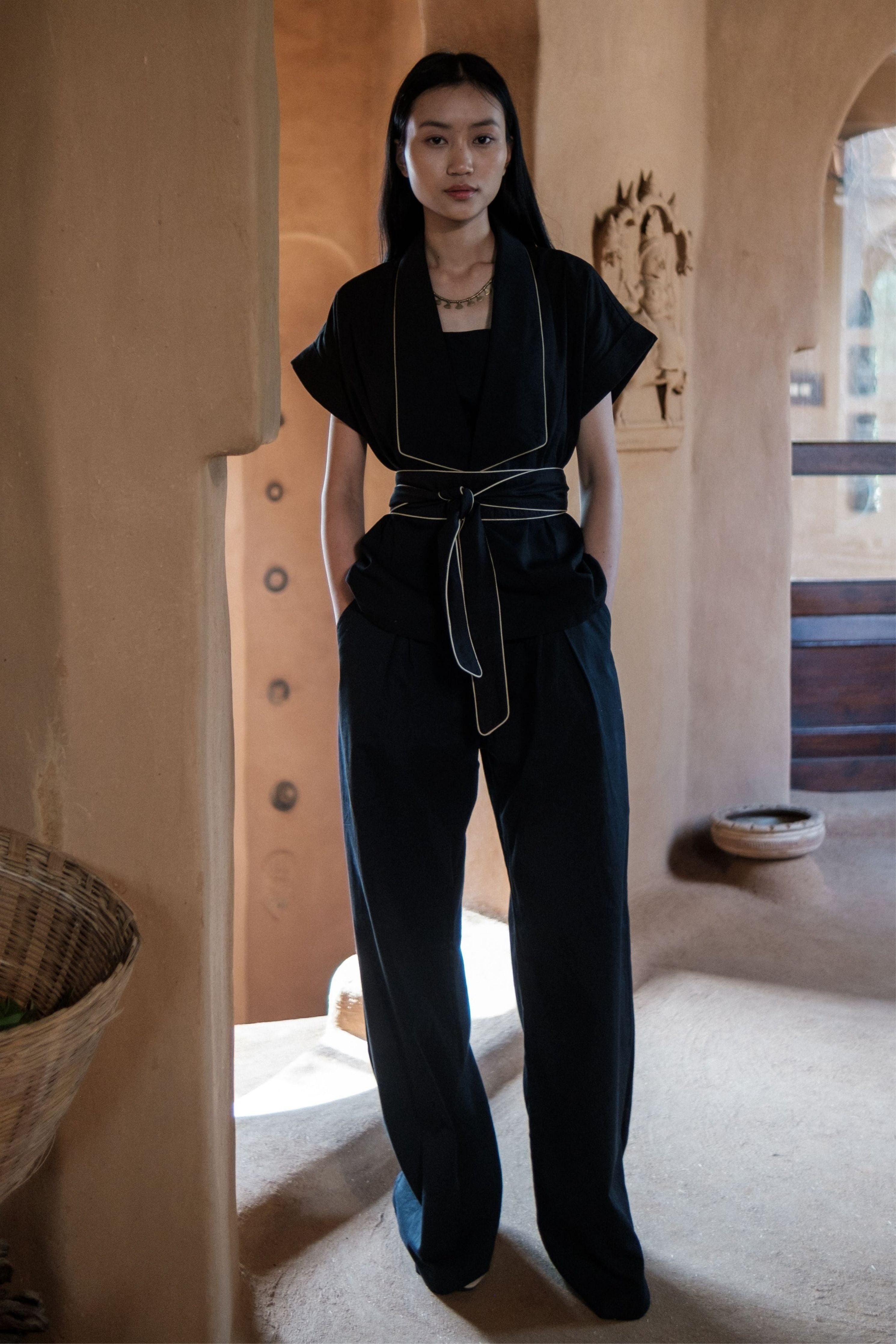 Black Berlin Shawl collar Top