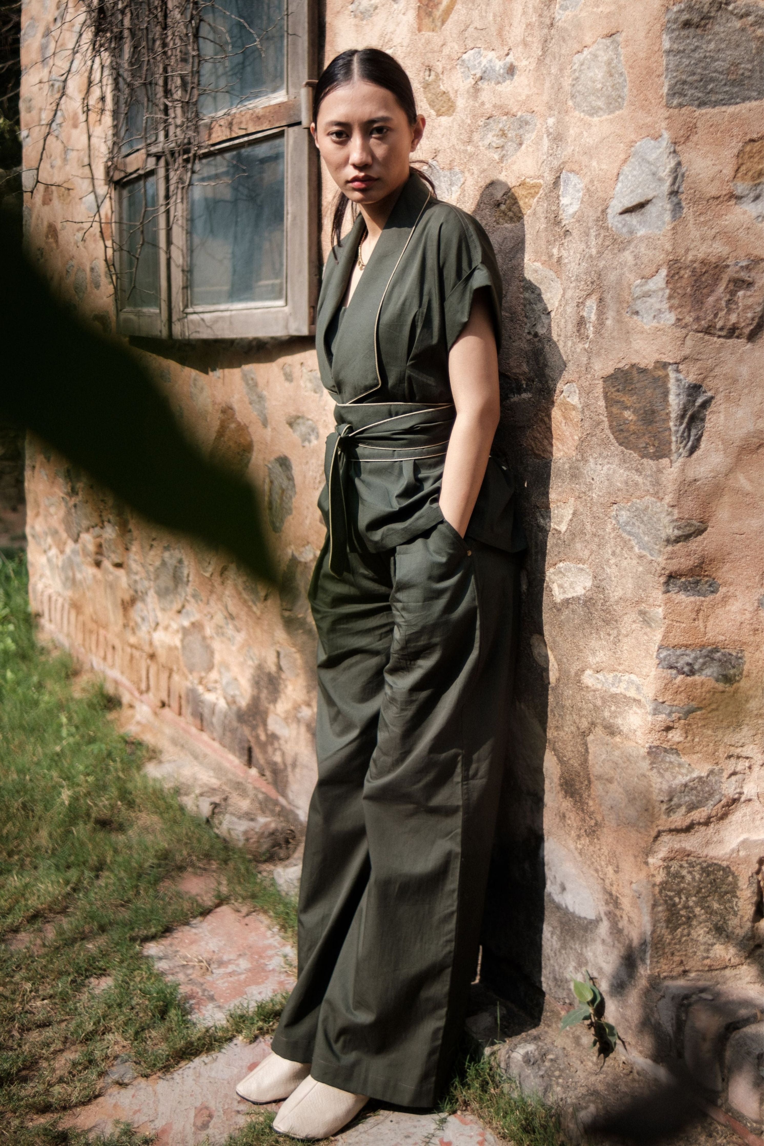 Deep Green Berlin Shawl collar Top