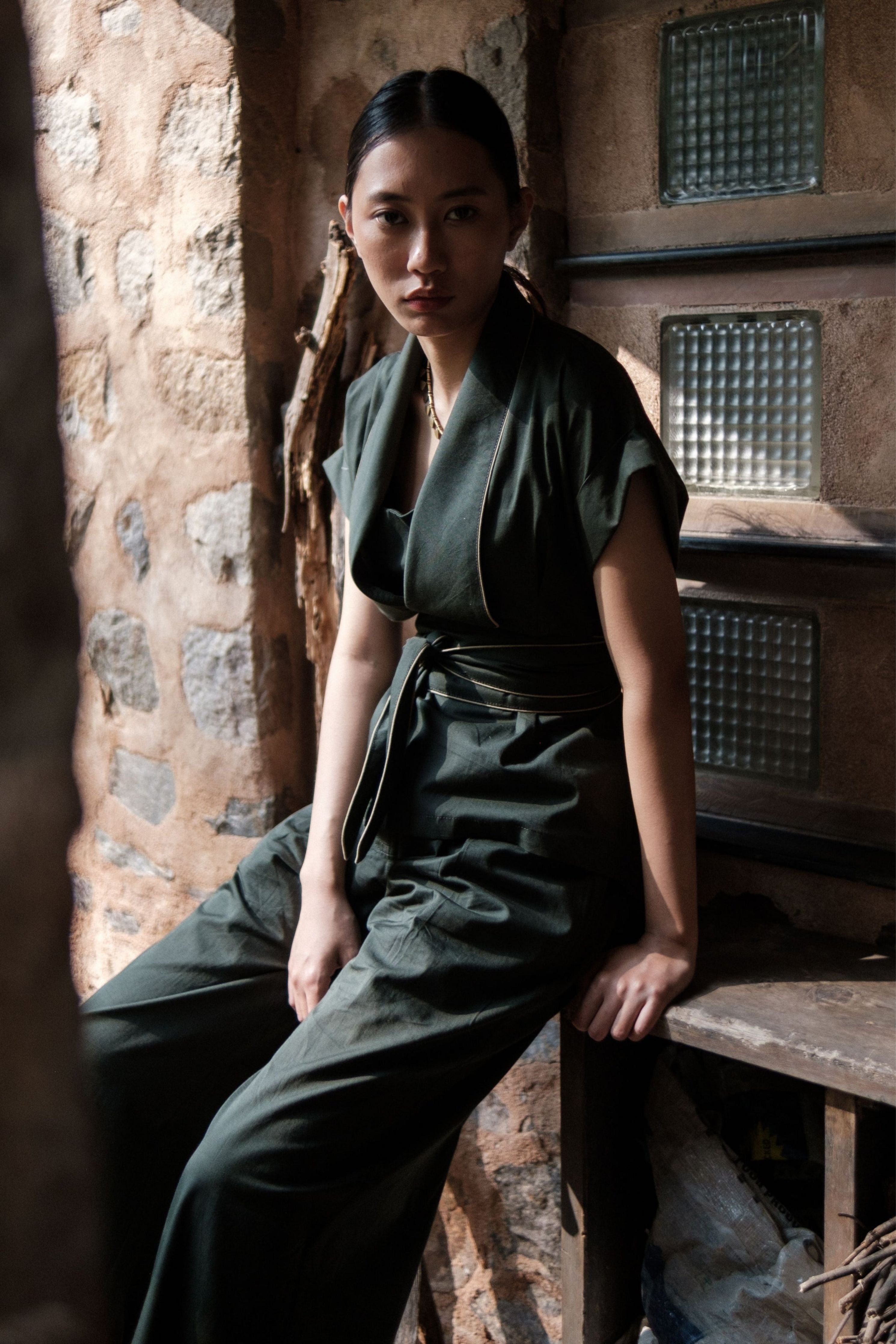 Deep Green Berlin Shawl collar Top