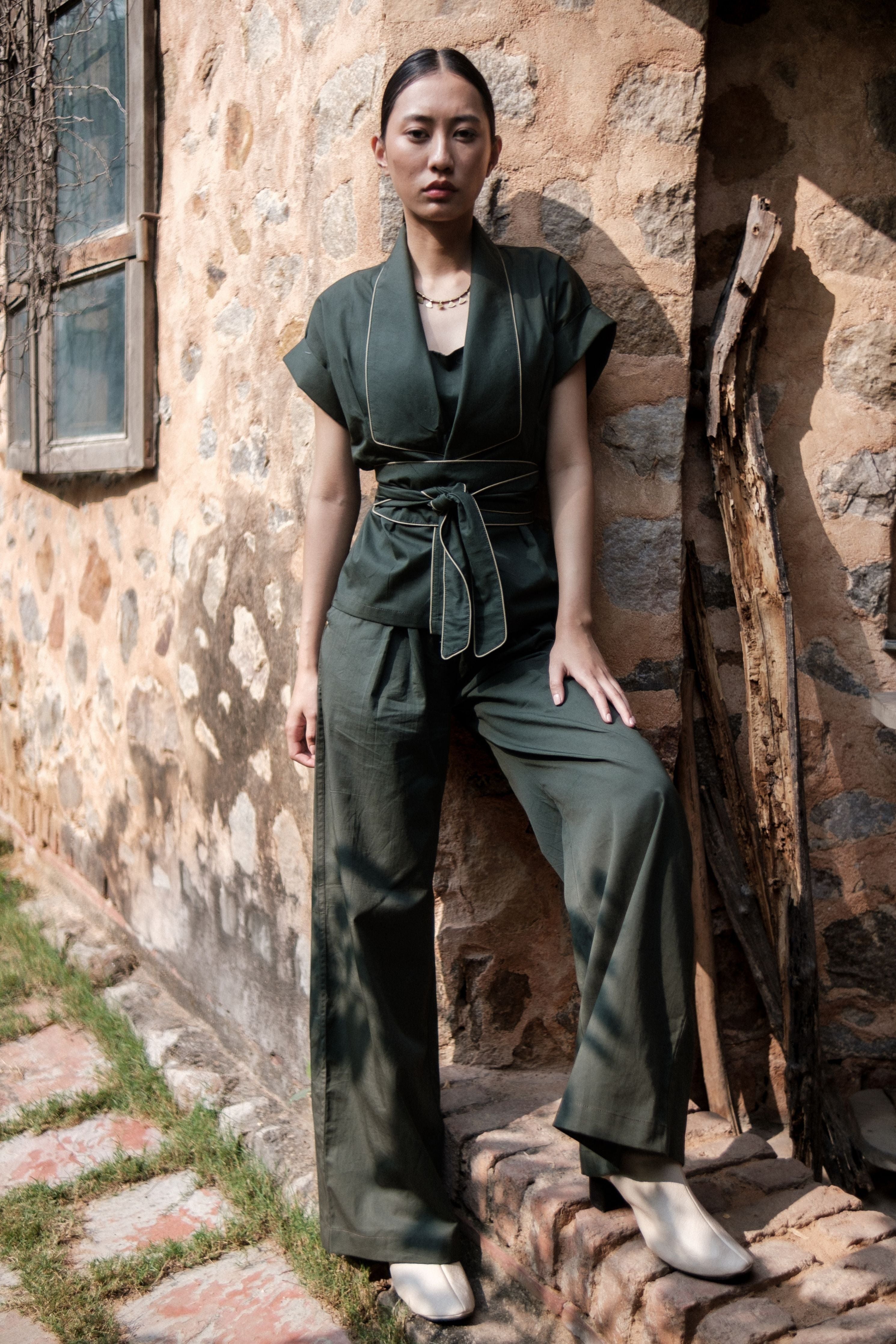 Deep Green Berlin Shawl collar Top