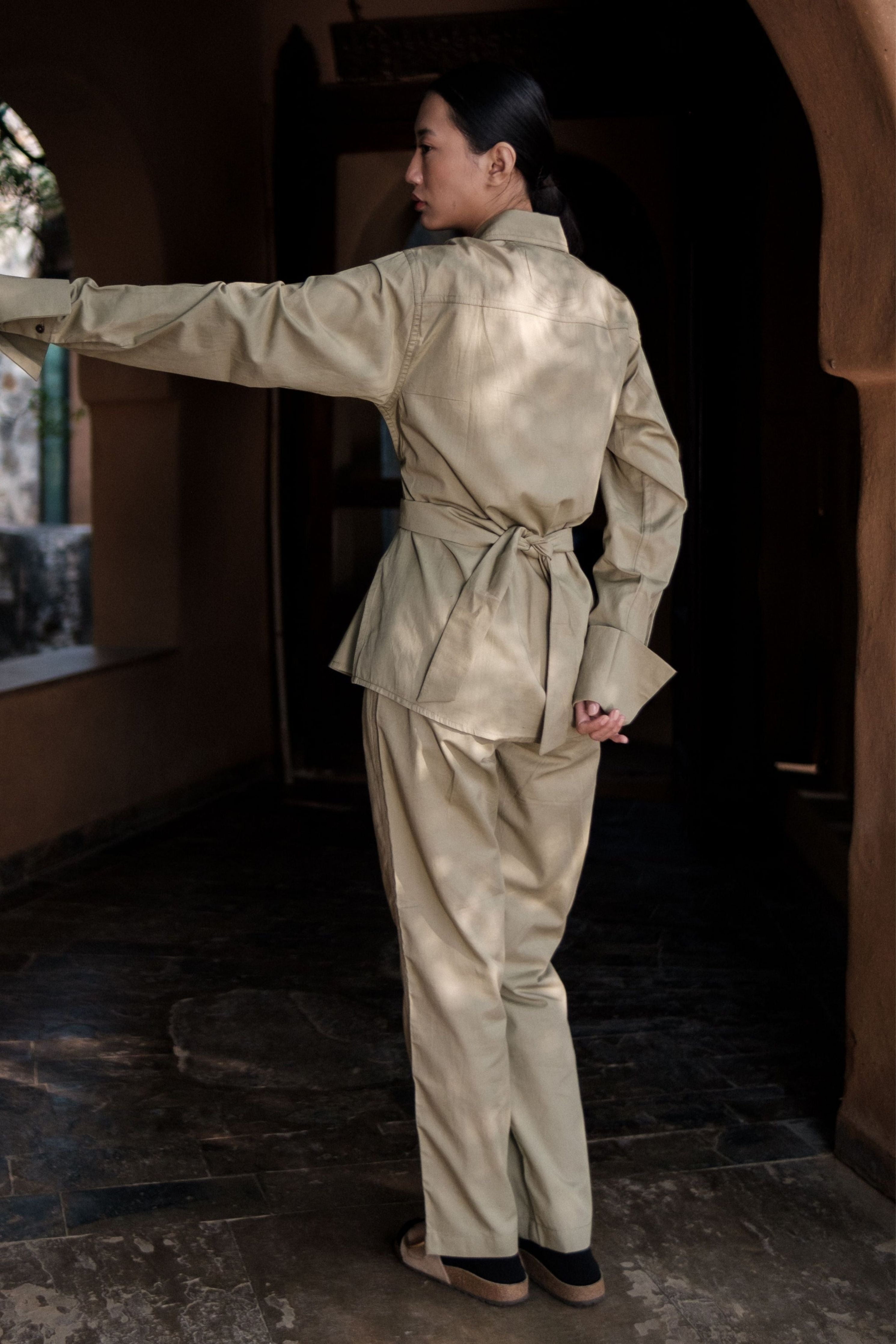 Khaki Nara Front knot Shirt