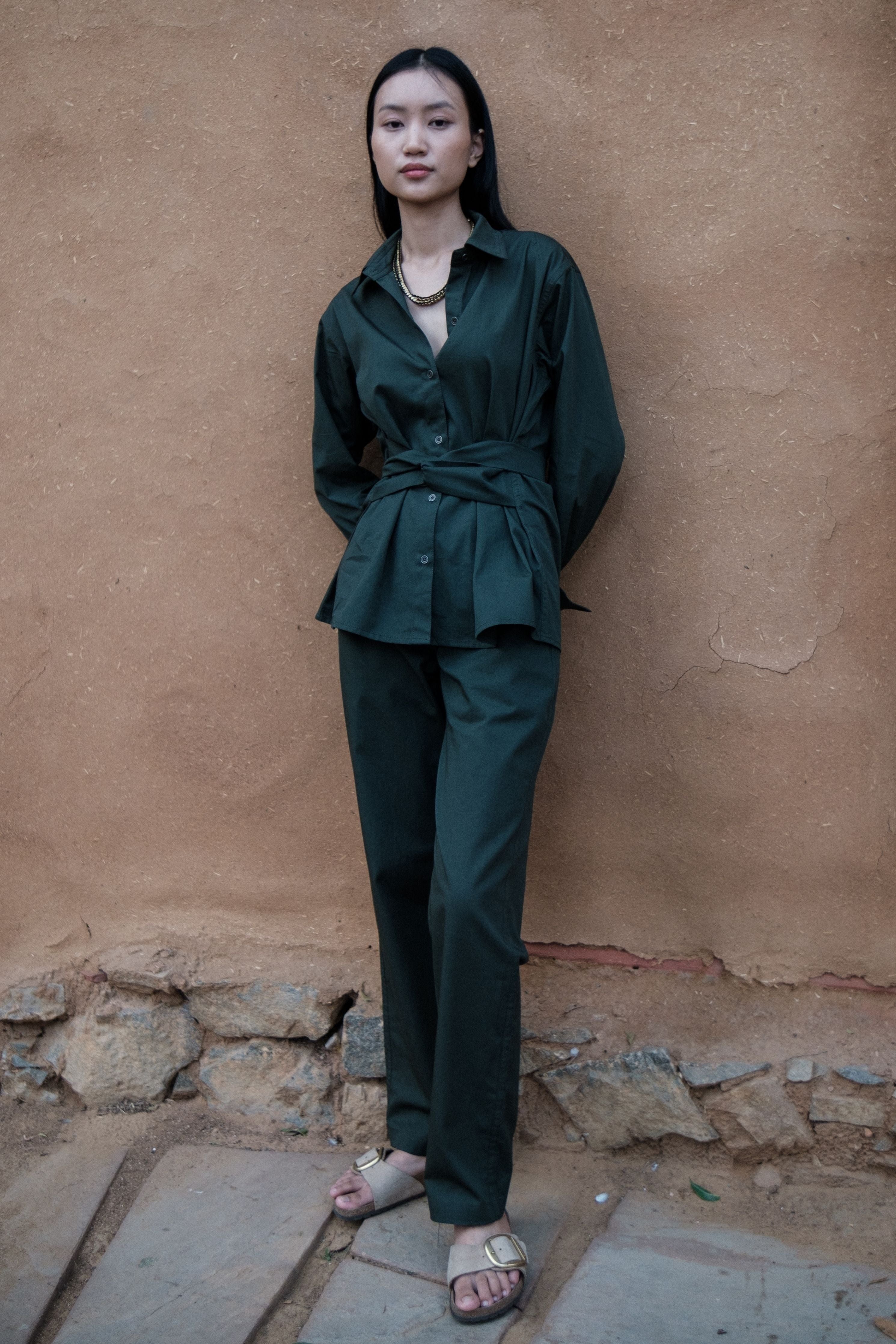 Deep Green Nara Front knot Shirt