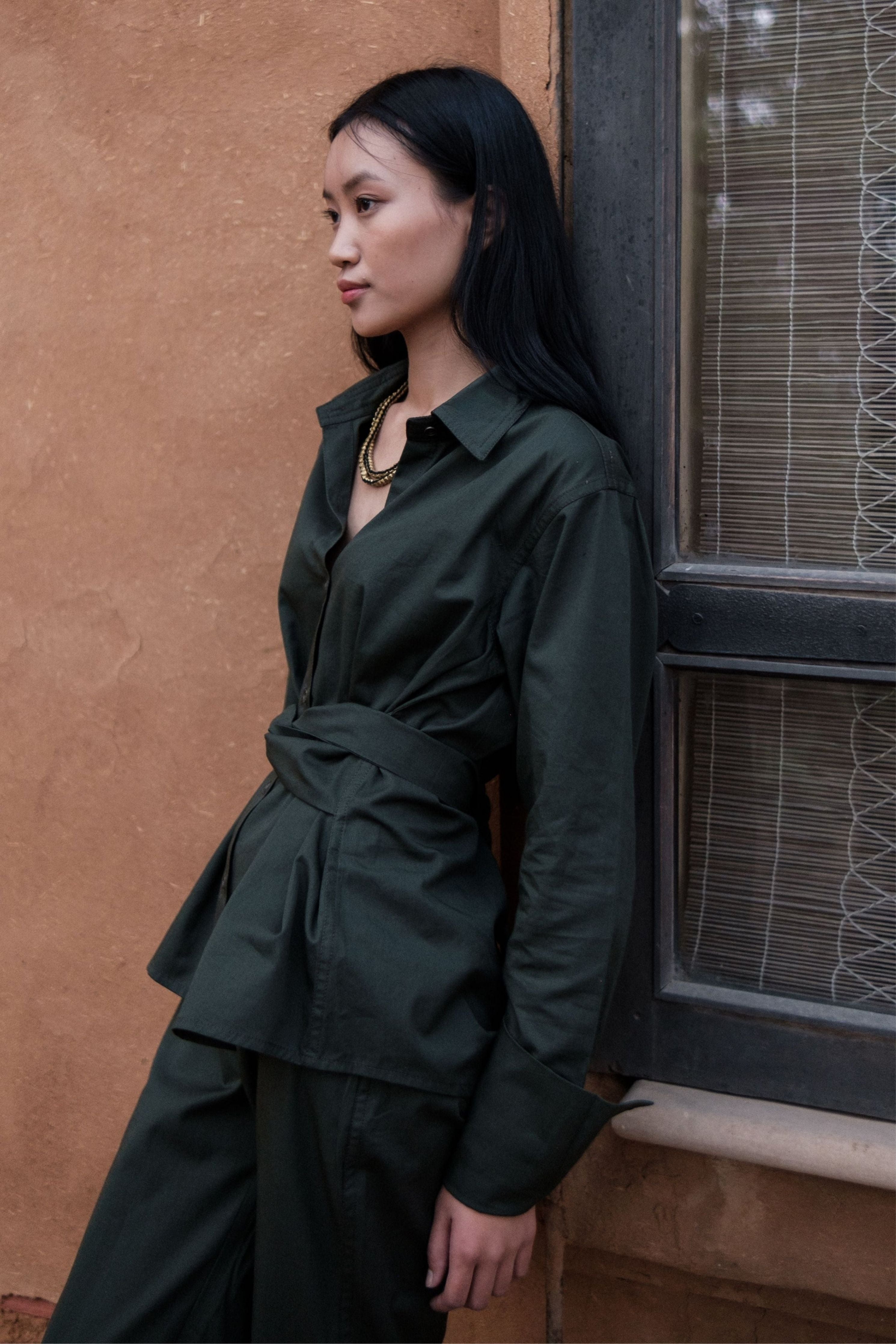 Deep Green Nara Front knot Shirt