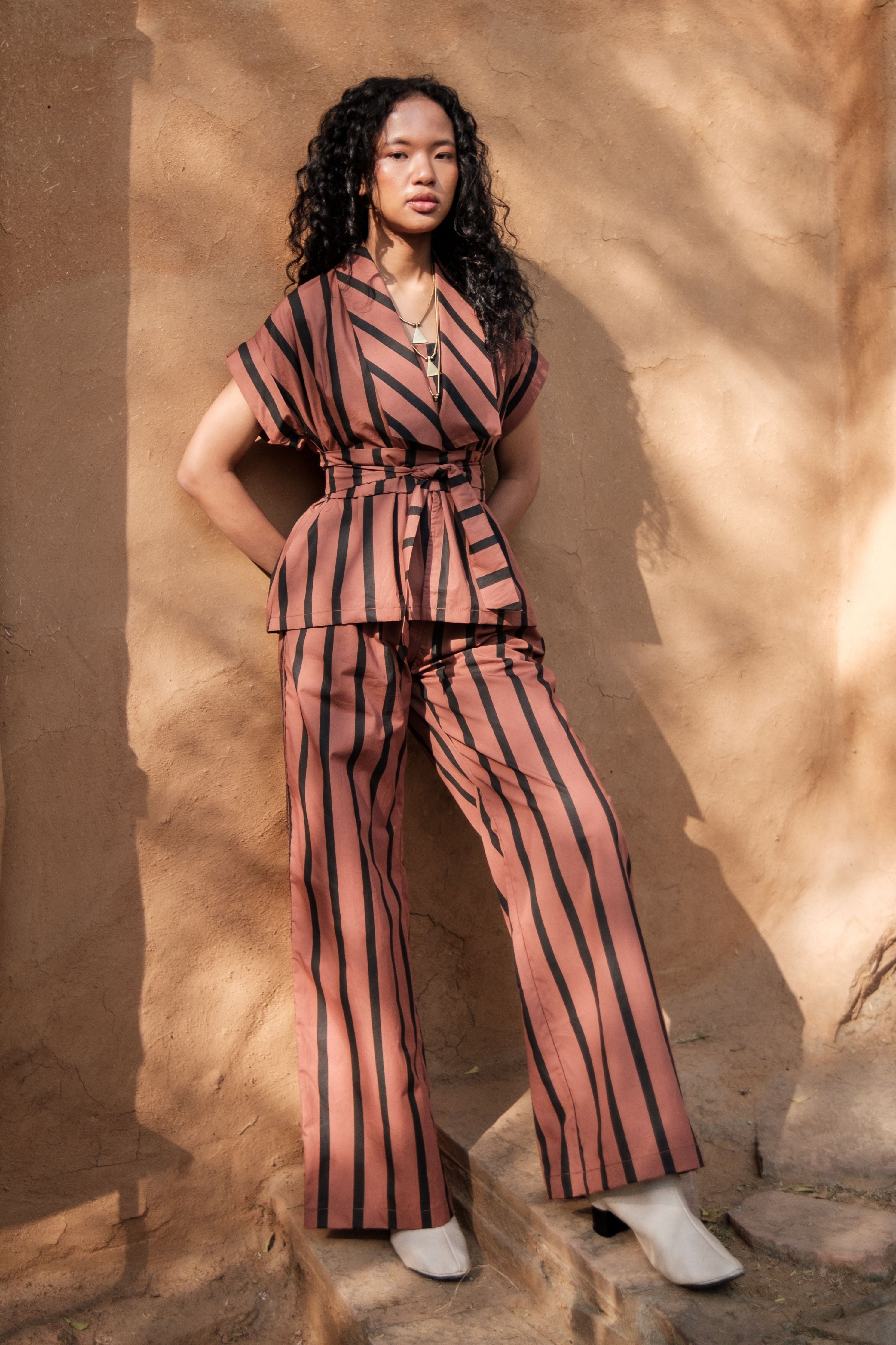 Copper Stripes Berlin Shawl collar Top