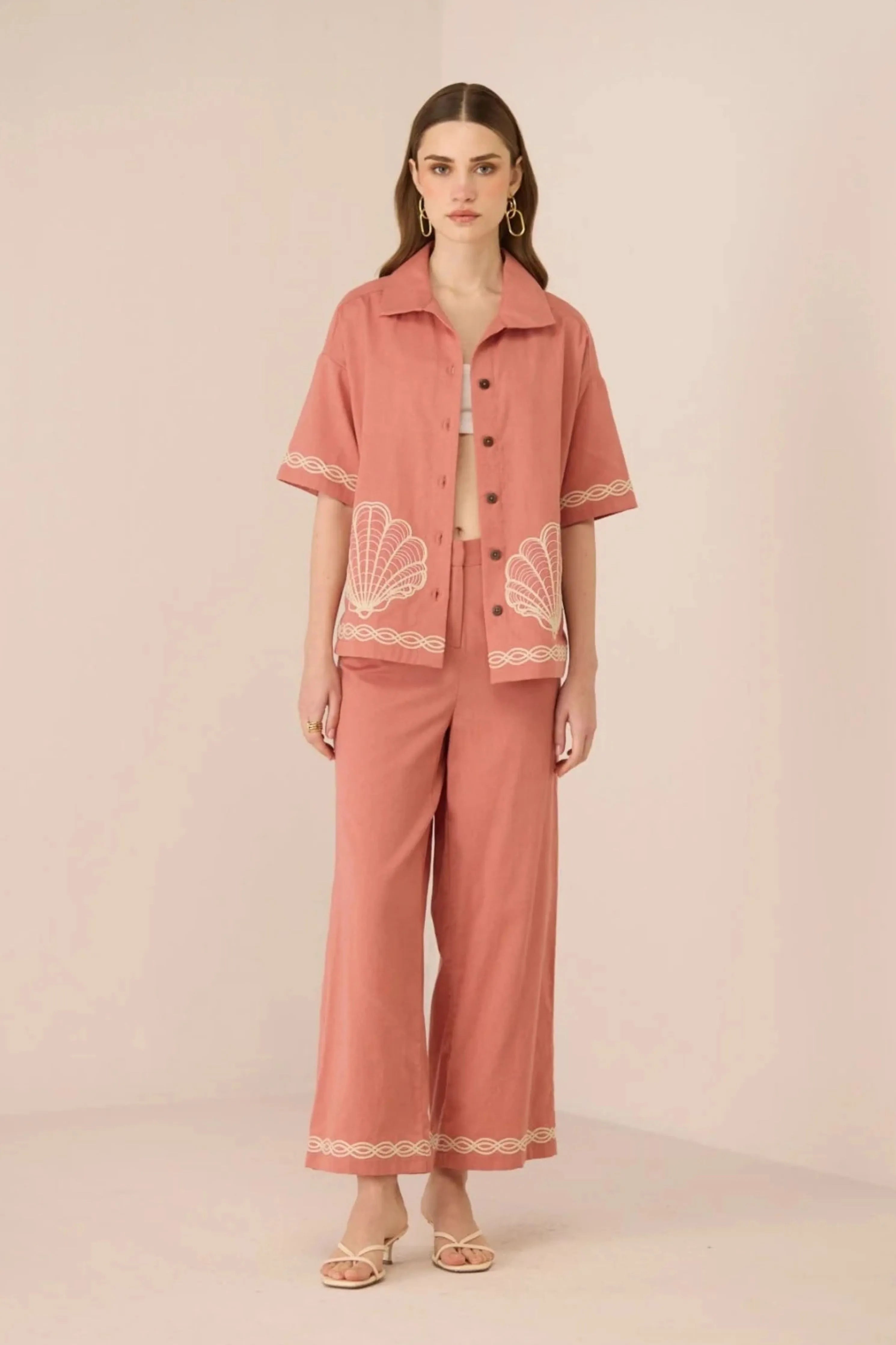 Jill Coral Pink Shirt Co-Ord Set