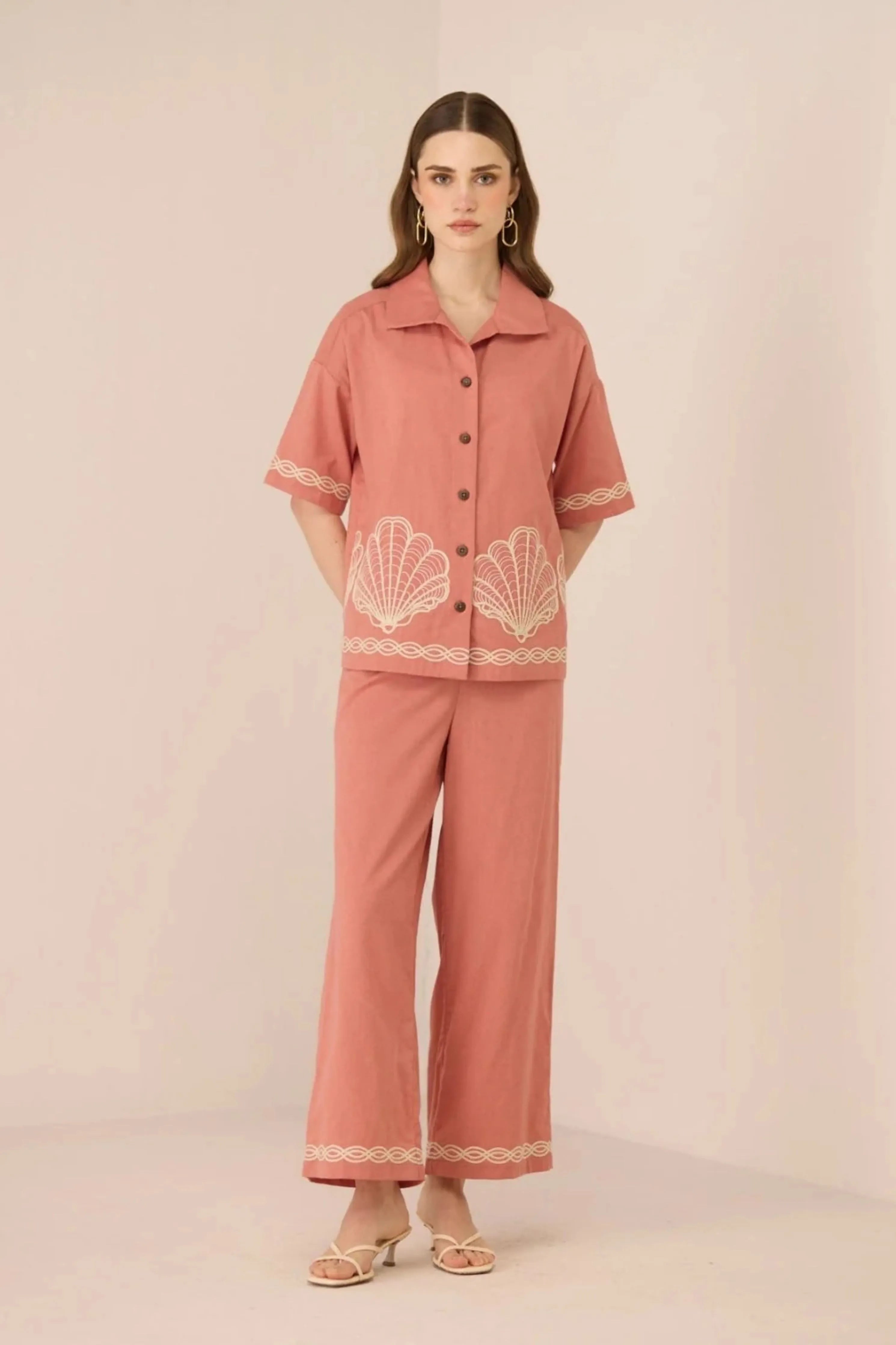 Jill Coral Pink Shirt Co-Ord Set