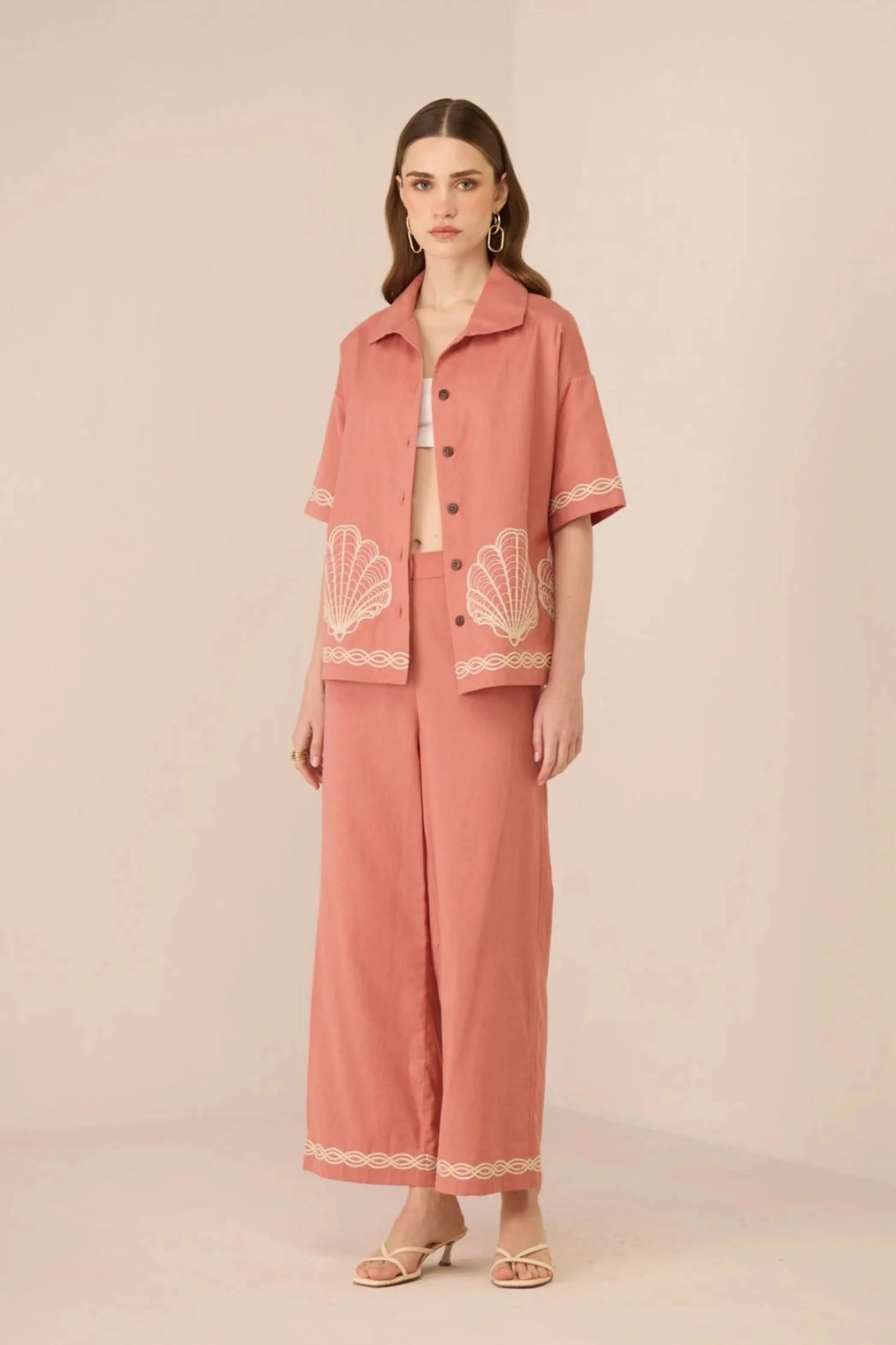 Jill Coral Pink Shirt Co-Ord Set