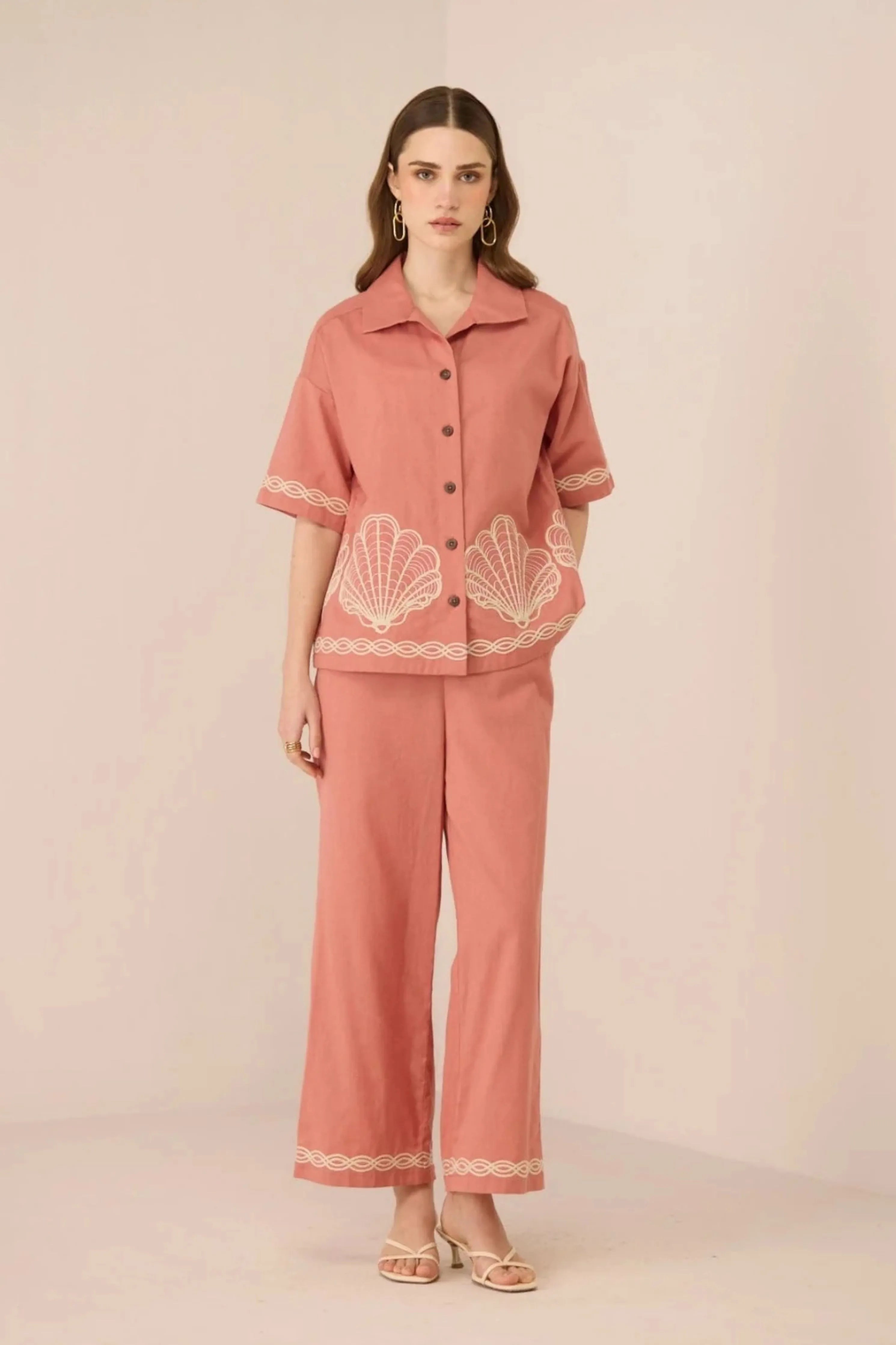 Jill Coral Pink Shirt Co-Ord Set