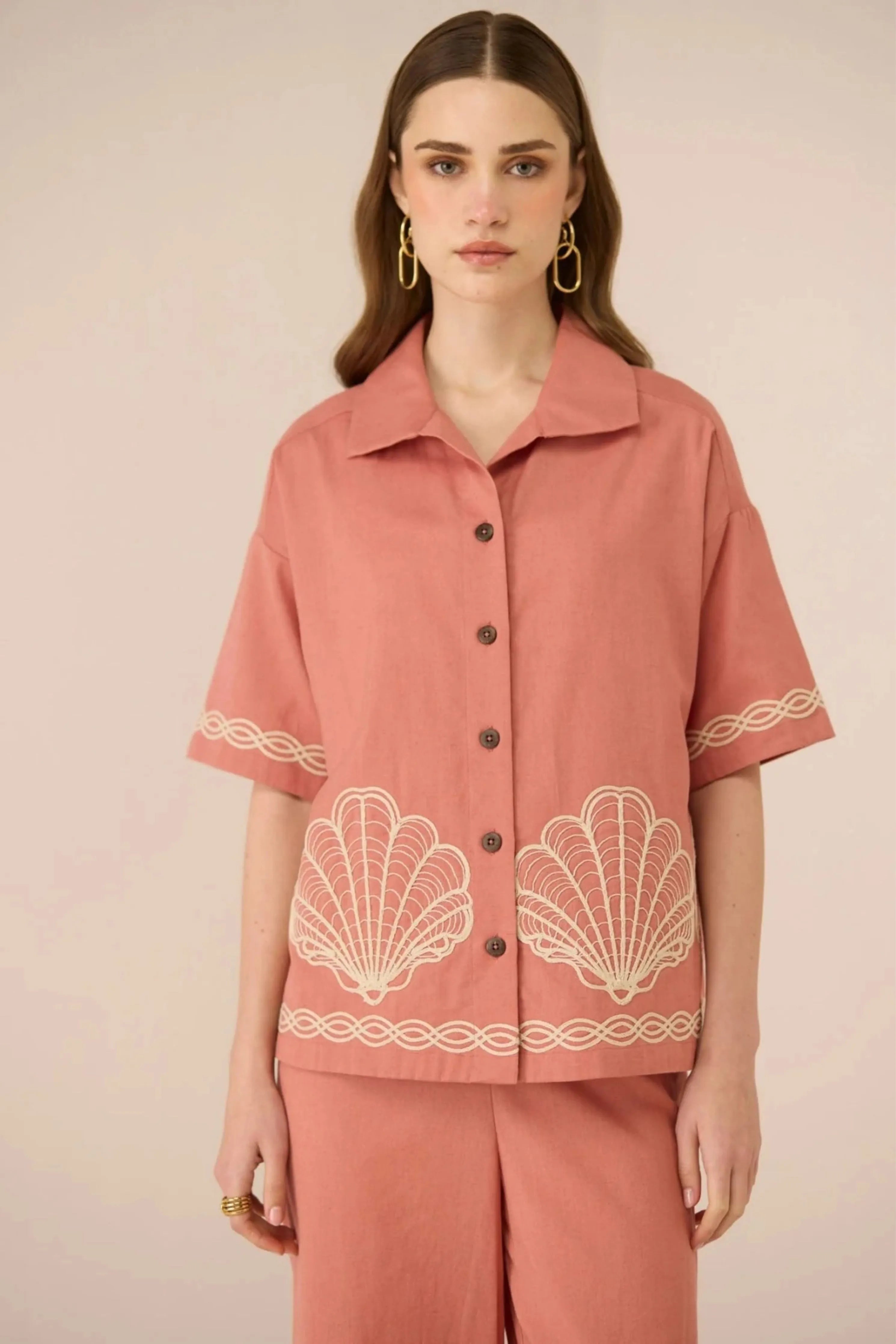Jill Coral Pink Shirt Co-Ord Set