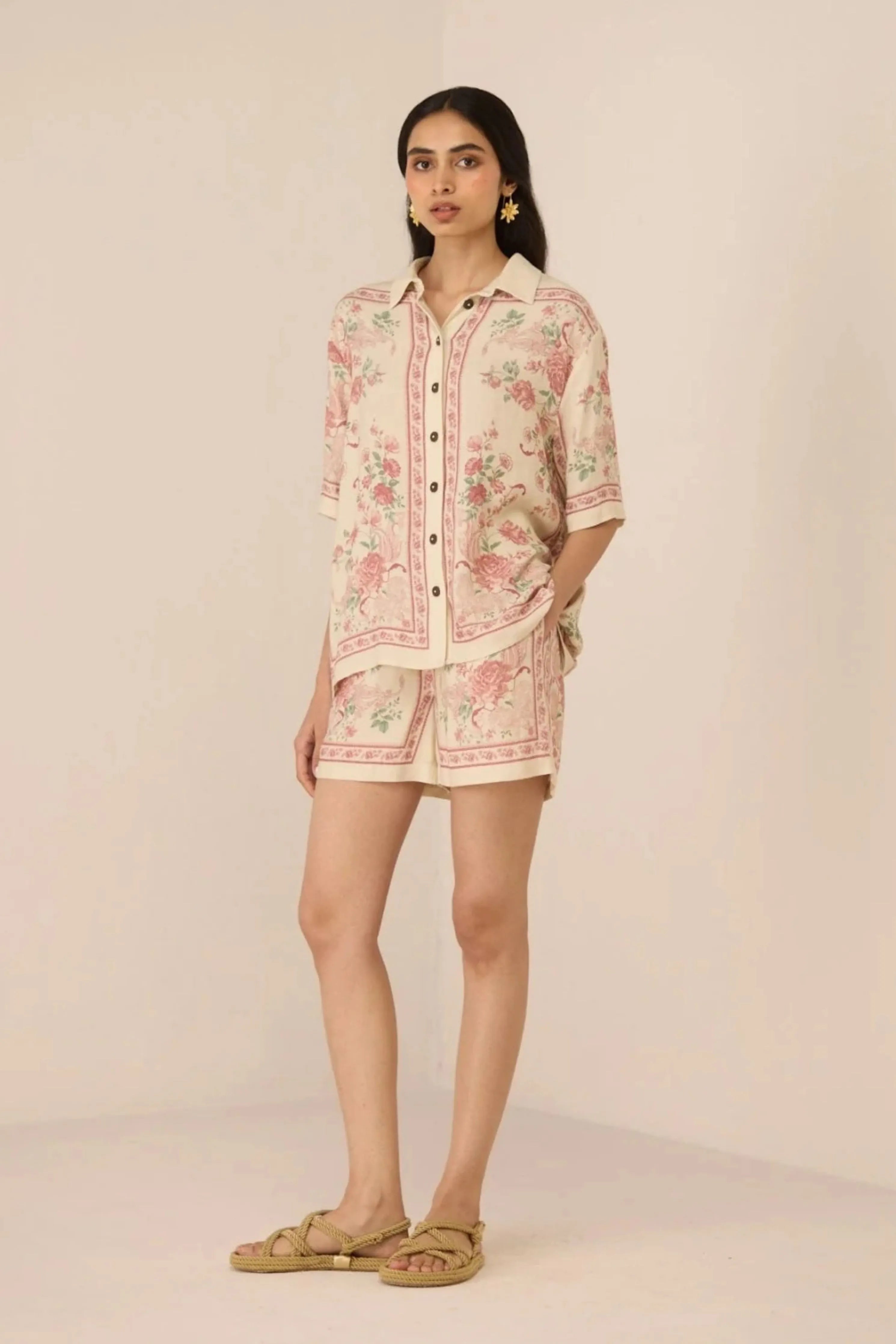 Malibu Shirt Azure Rose Co-ord Set