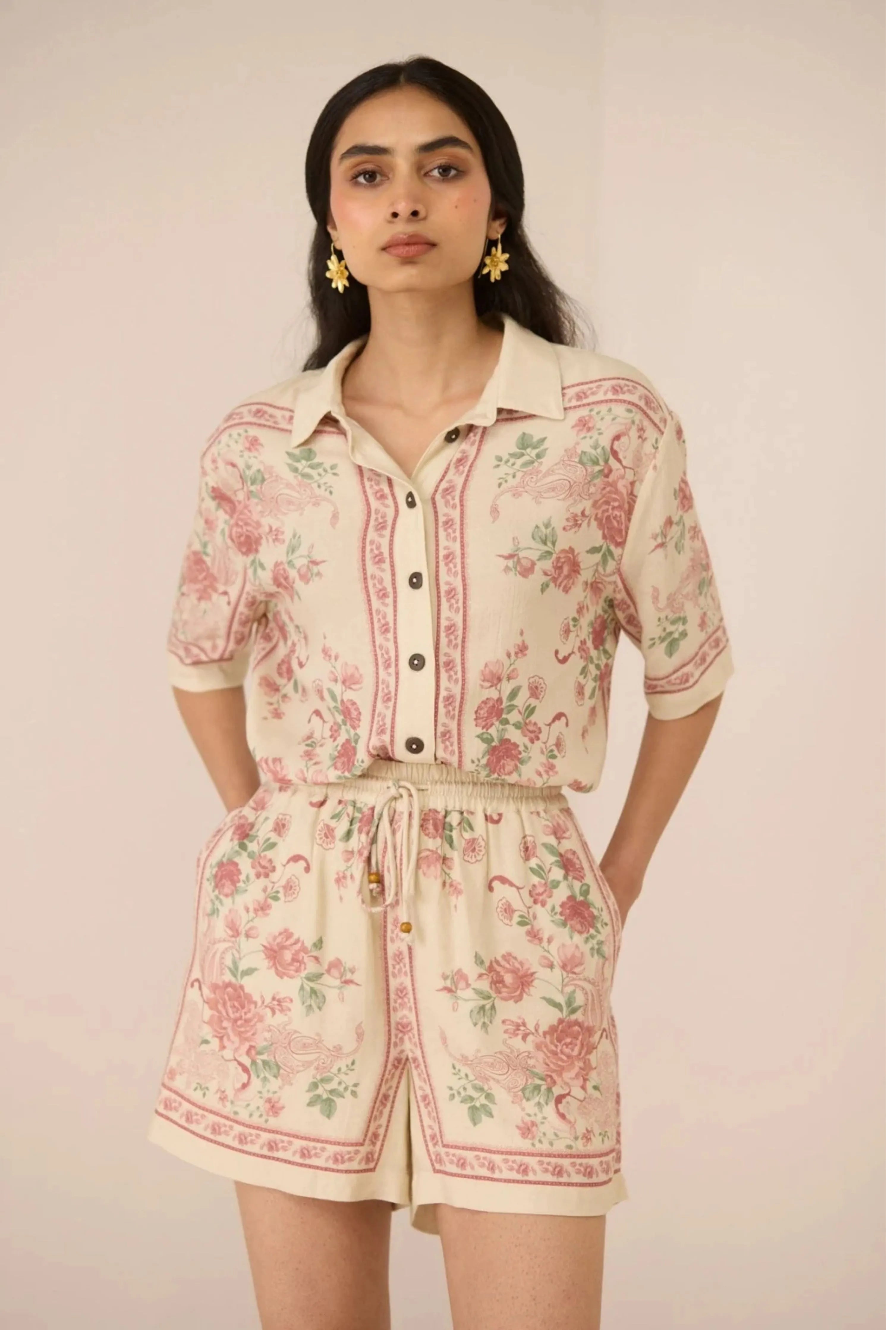 Malibu Shirt Azure Rose Co-ord Set