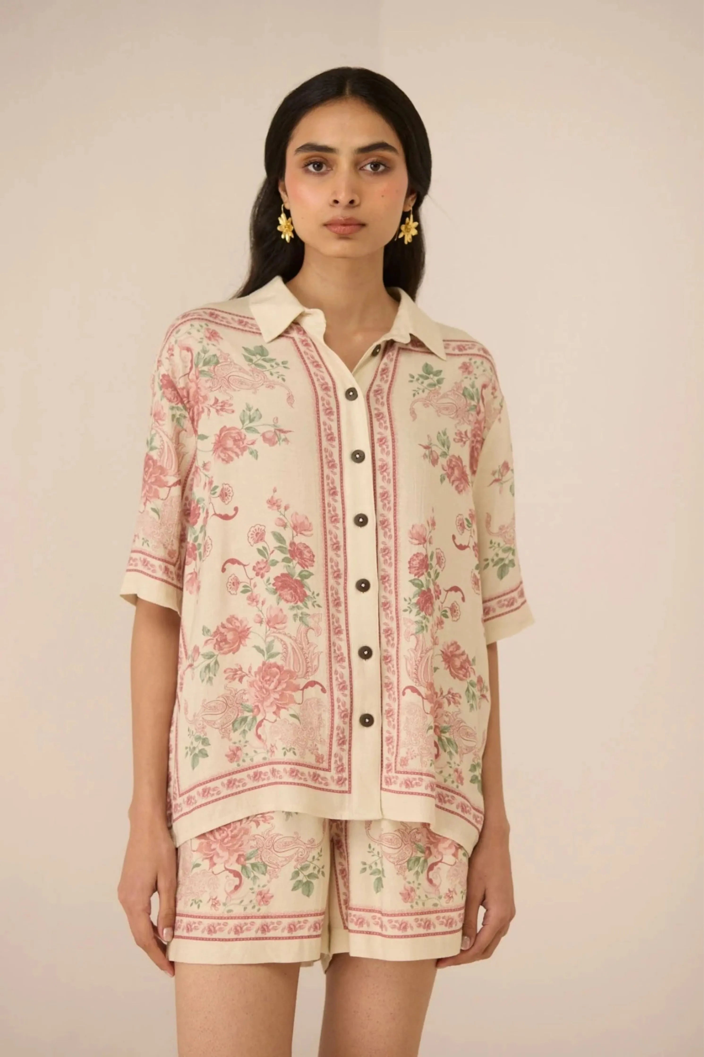 Malibu Shirt Azure Rose Co-ord Set