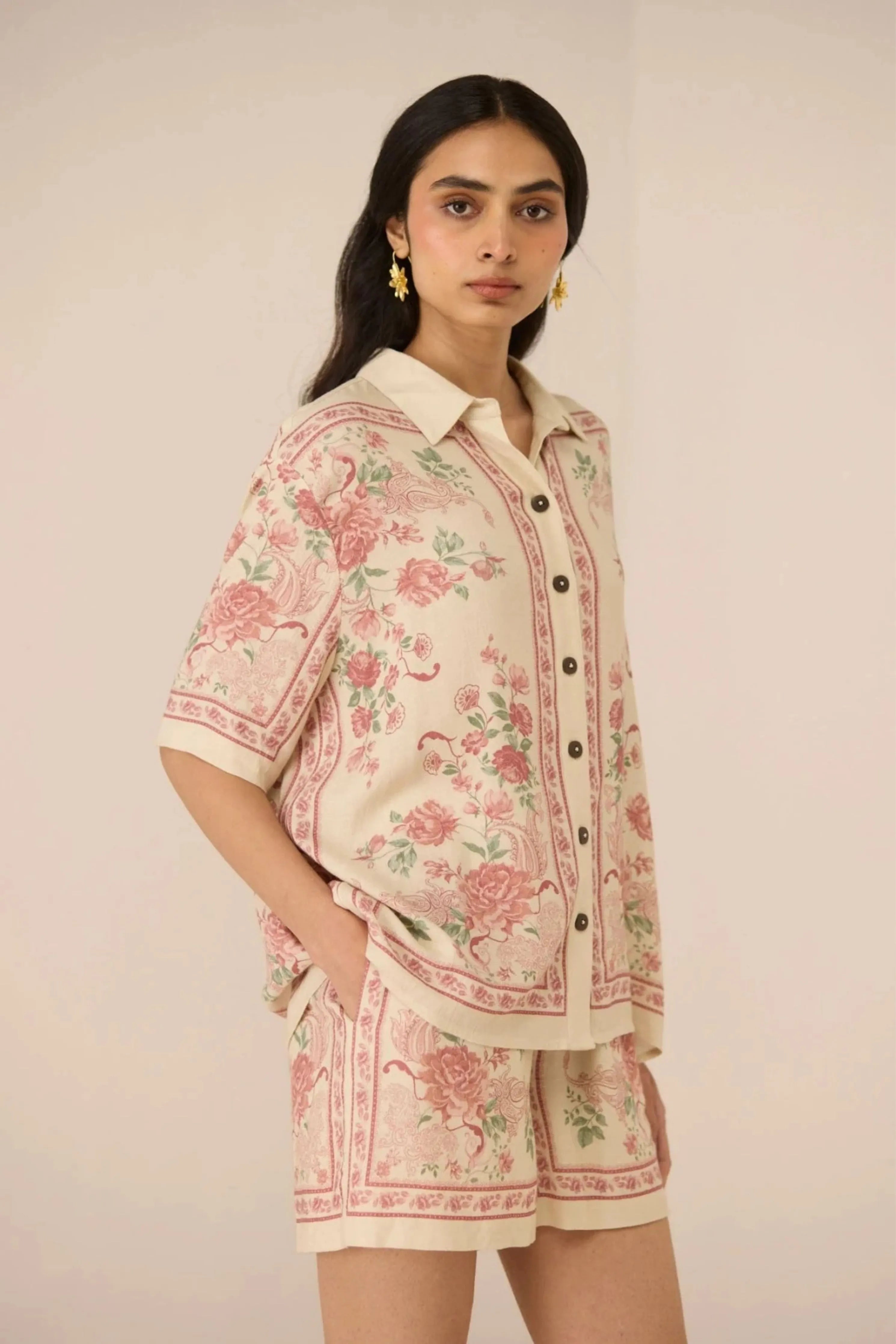 Malibu Shirt Azure Rose Co-ord Set