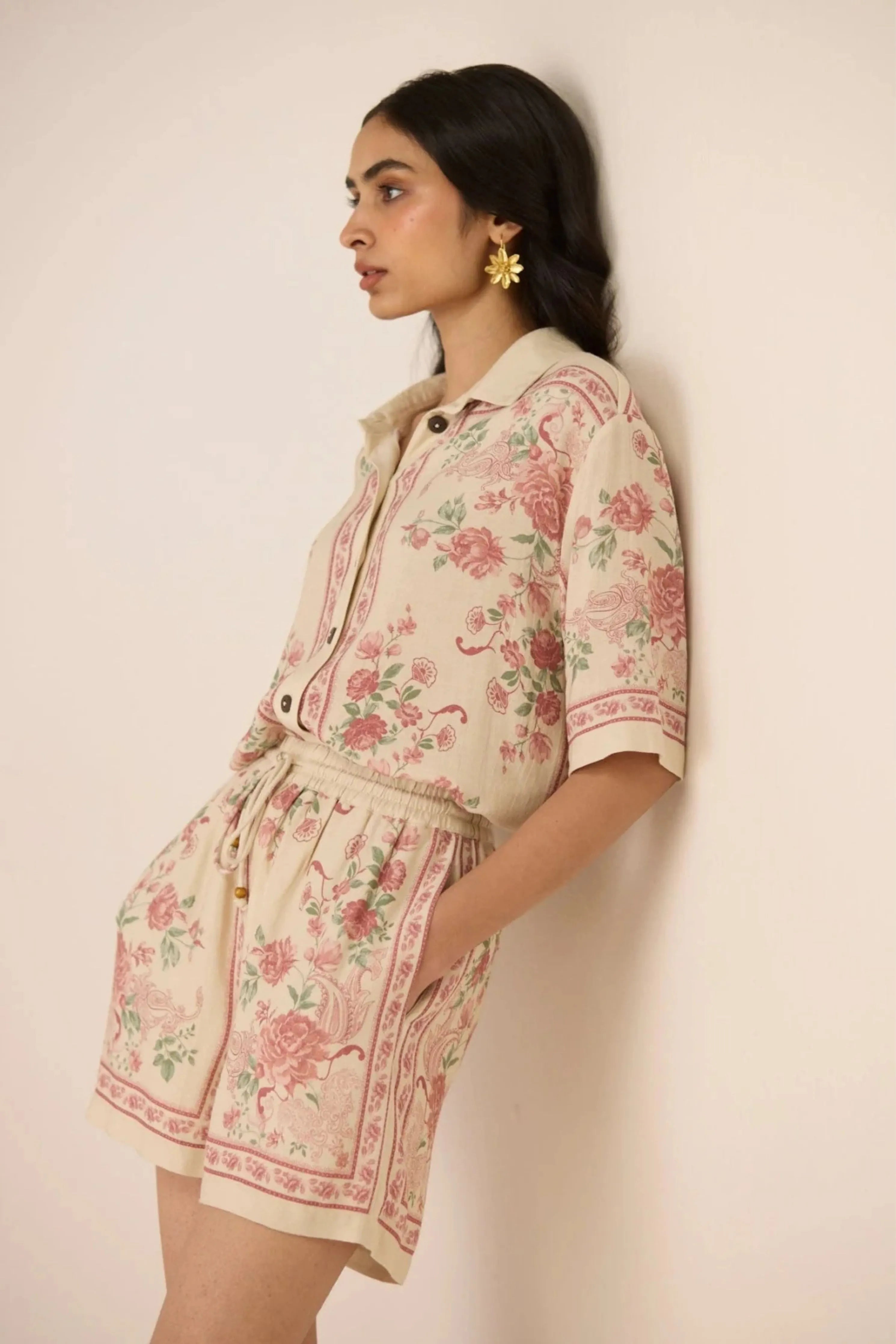 Malibu Shirt Azure Rose Co-ord Set