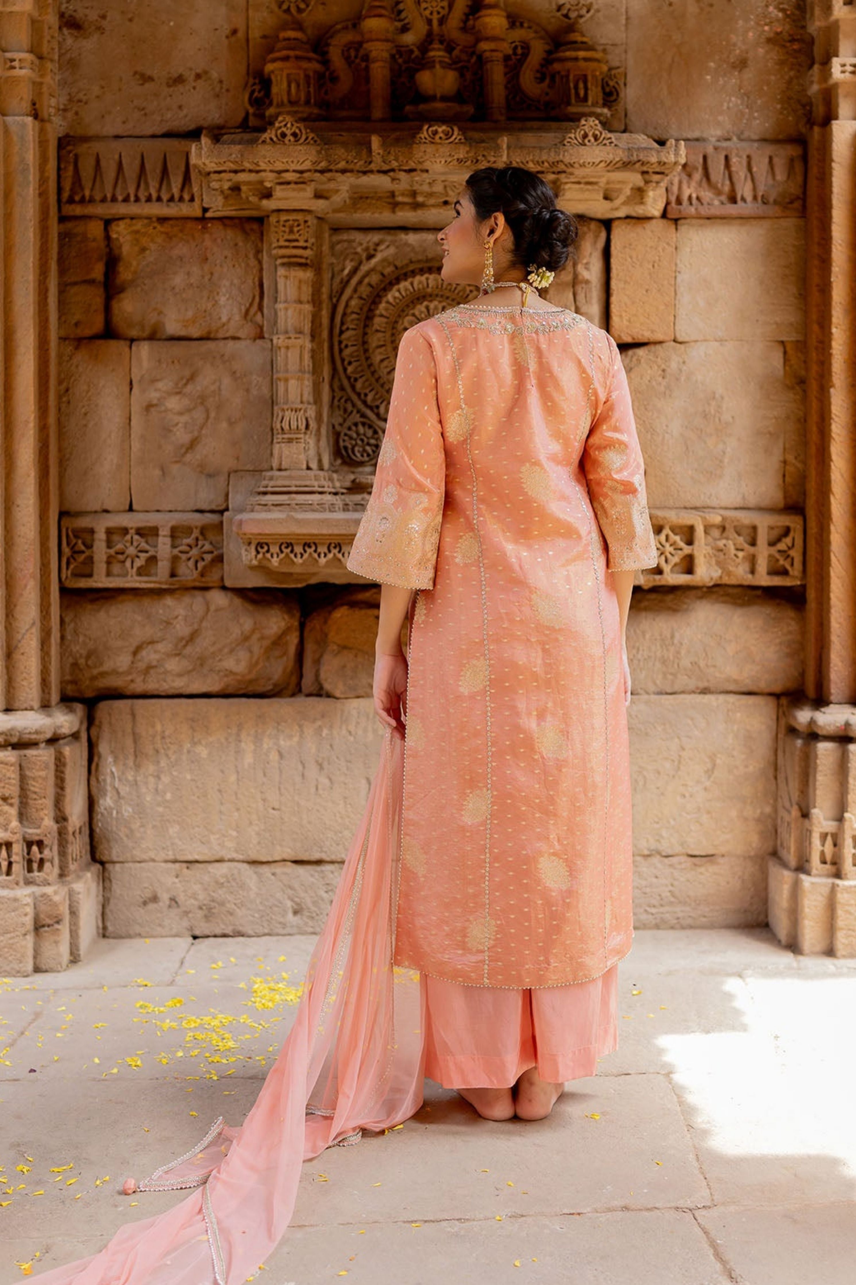 Rose Pink Embroidered Tissue Kurta Set