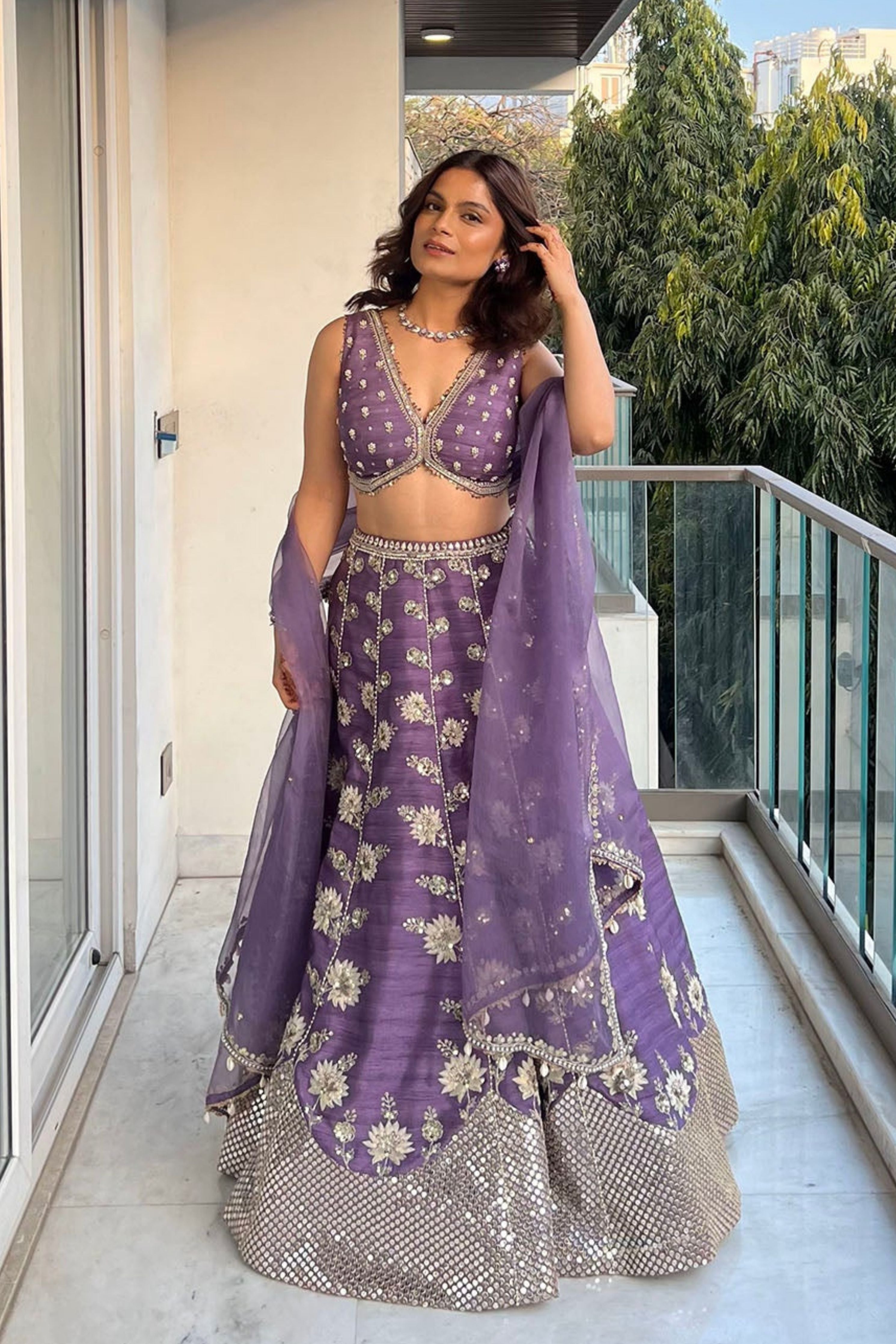 Srishti Dixit In Lavender Silk Embroidered Lehenga Set