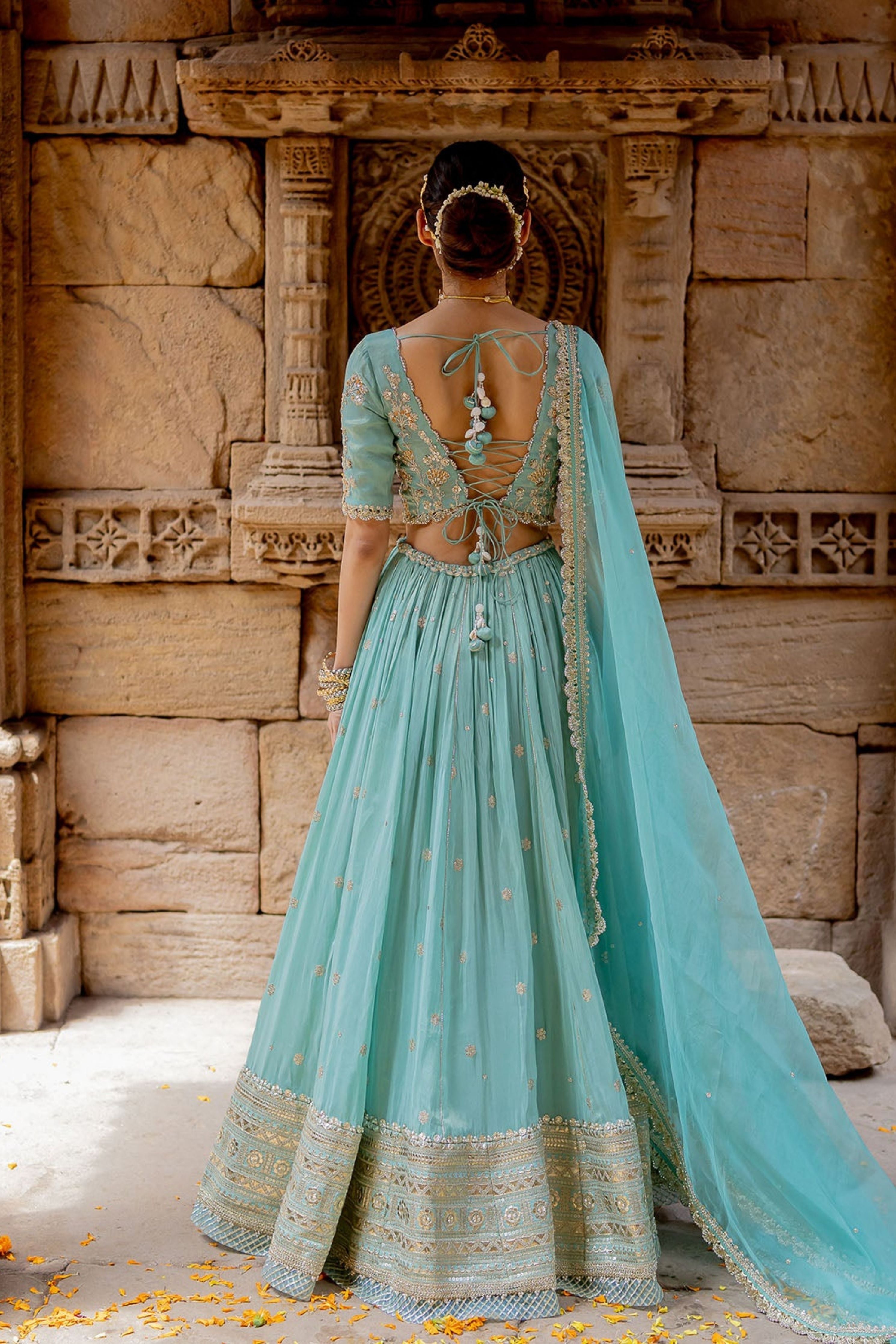 Sky Blue Tissue Embroidered Lehenga Set