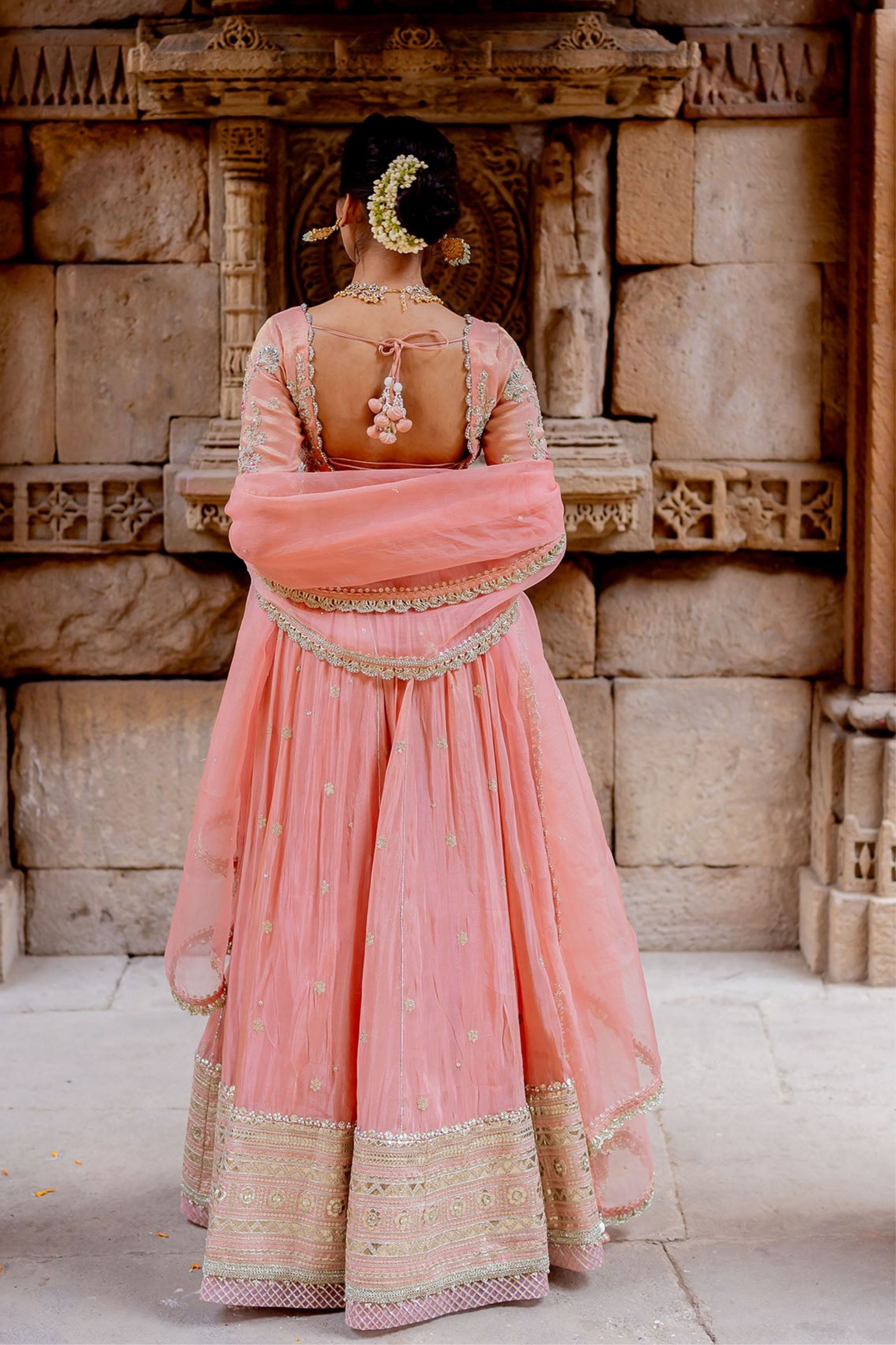 Rose Pink Tissue Embroidered Lehenga Set