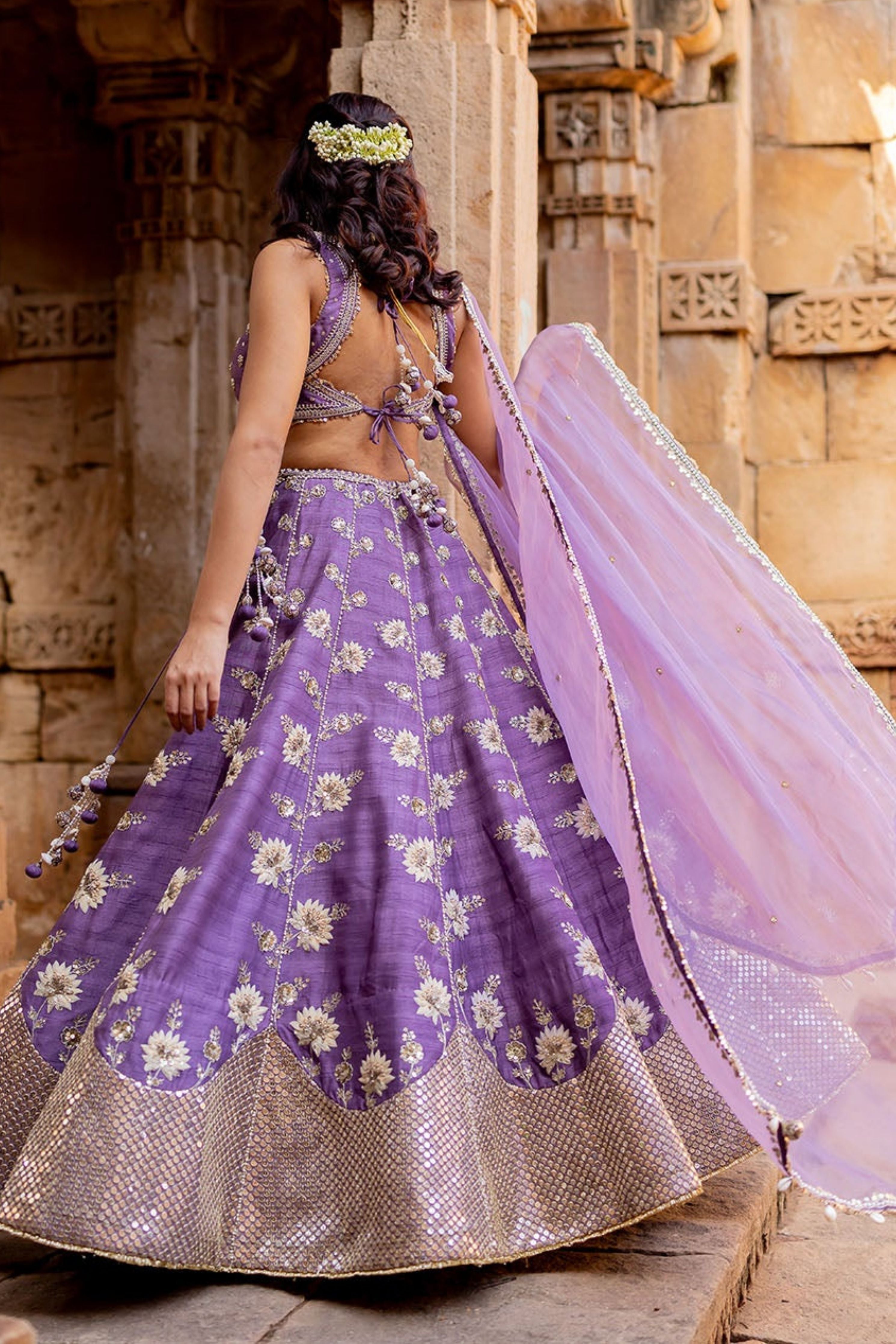 Lavender Silk Embroidered Lehenga Set