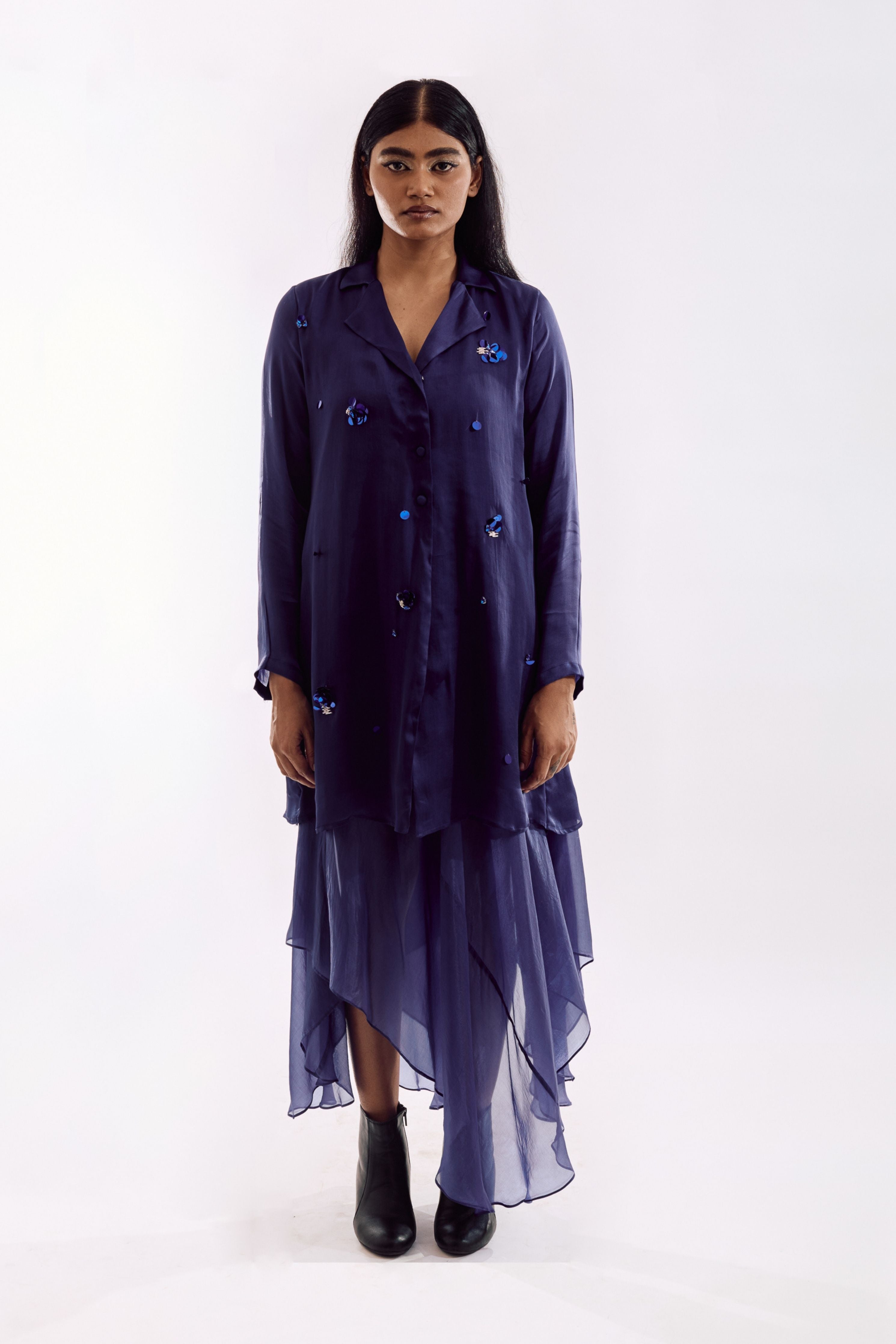 Indigo Organza Jacket Dress