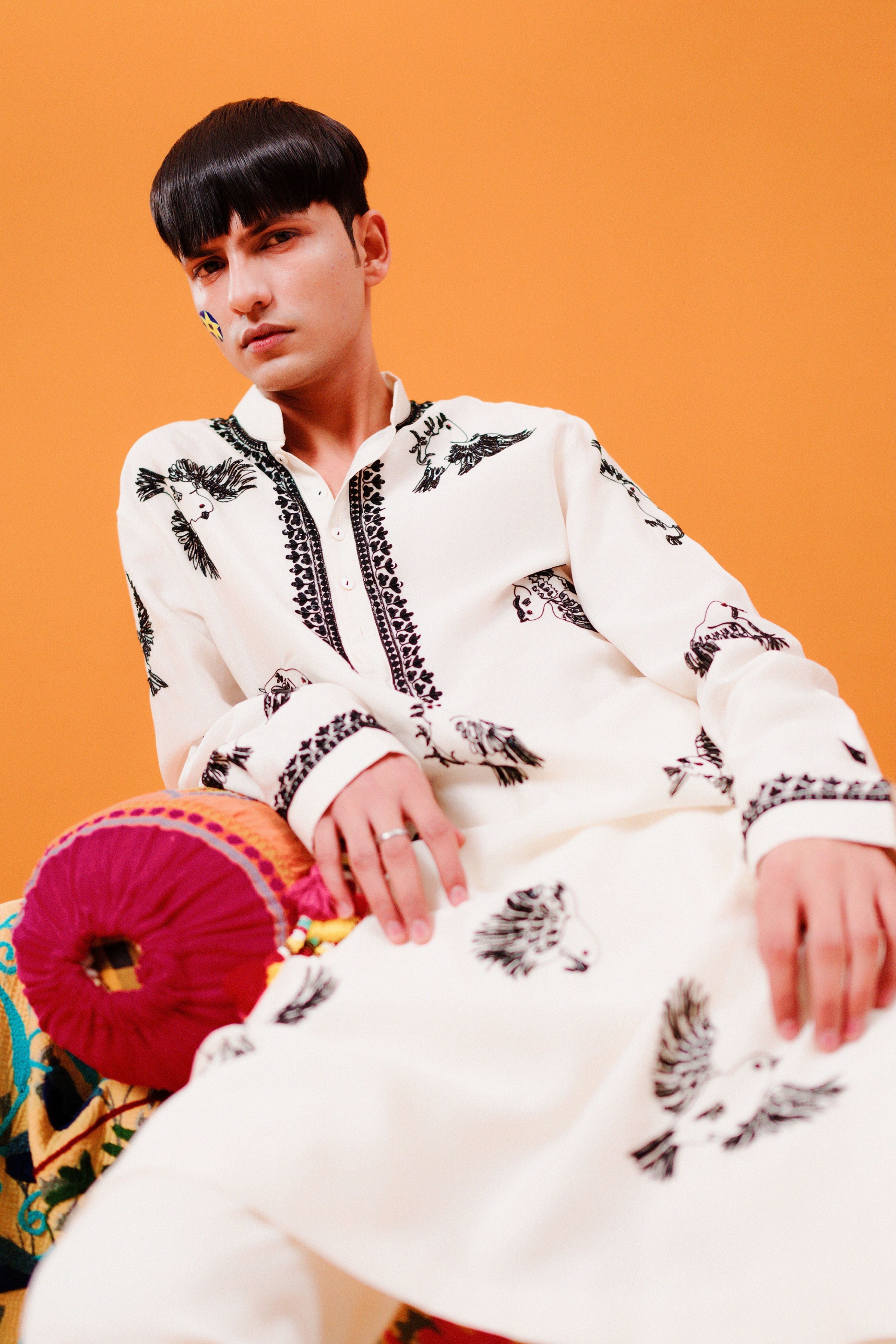 Ivory House Sparrows Kurta Set