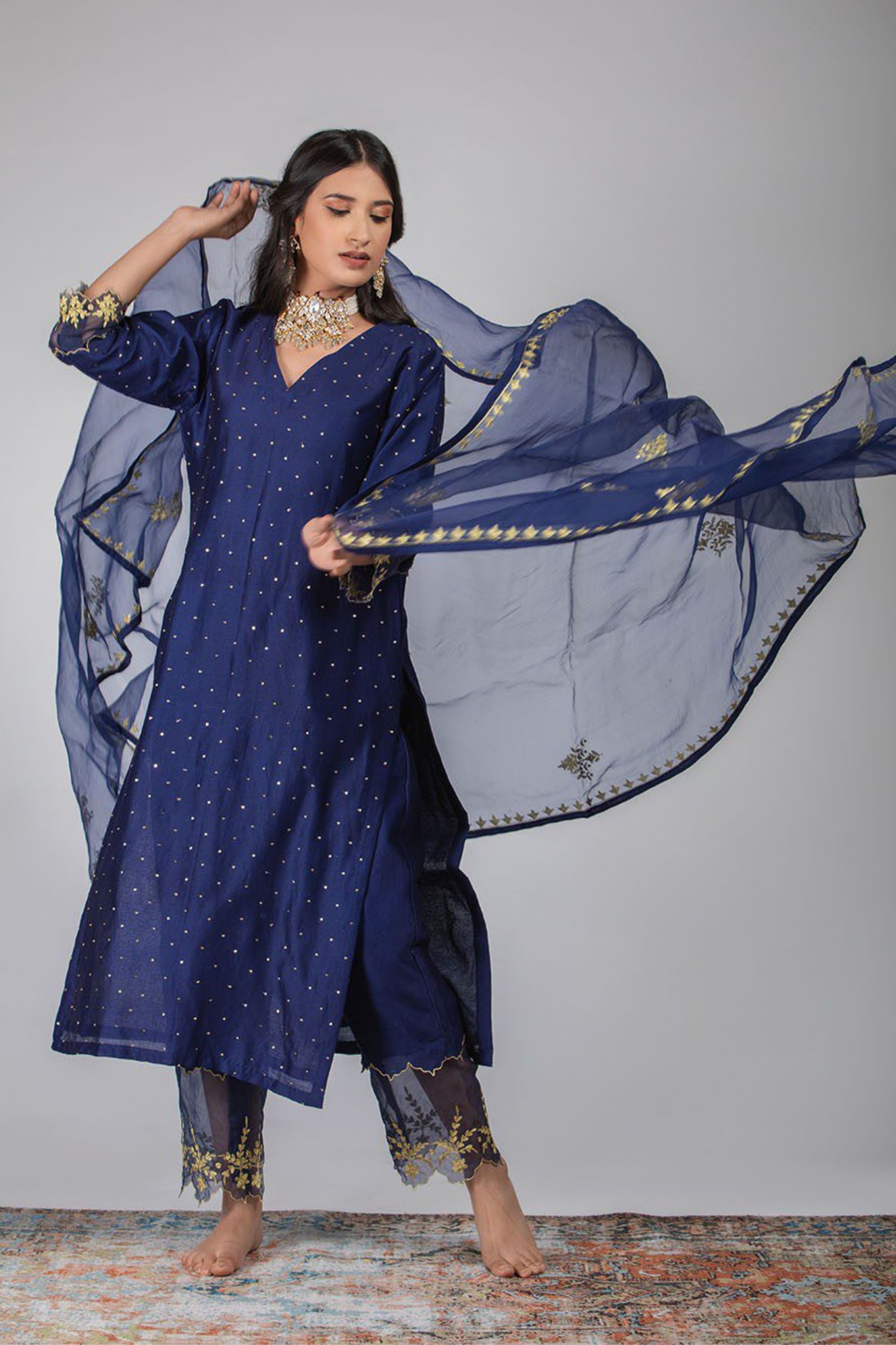 Midnight Blue Chanderi Silk Kurta Set