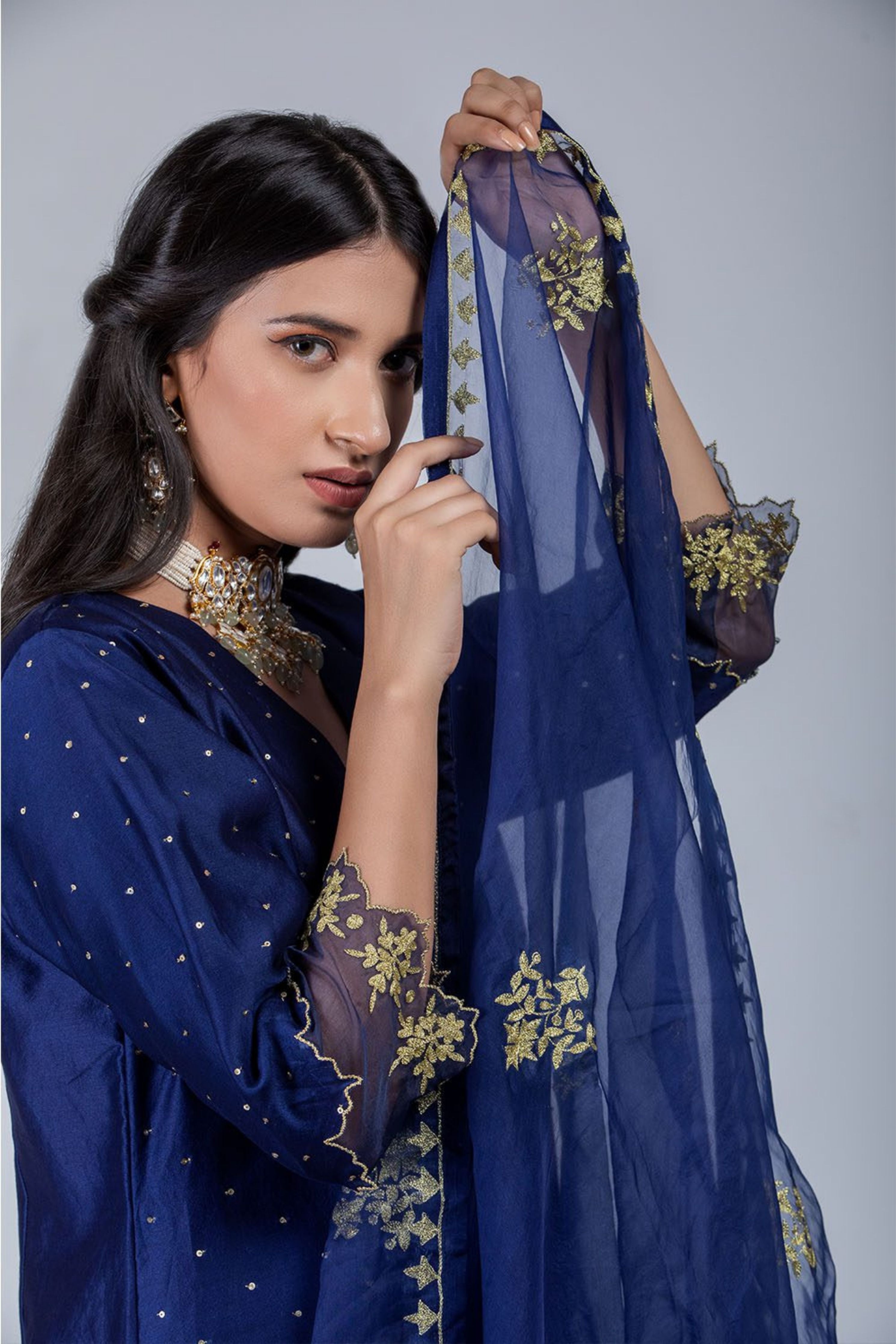 Midnight Blue Chanderi Silk Kurta Set