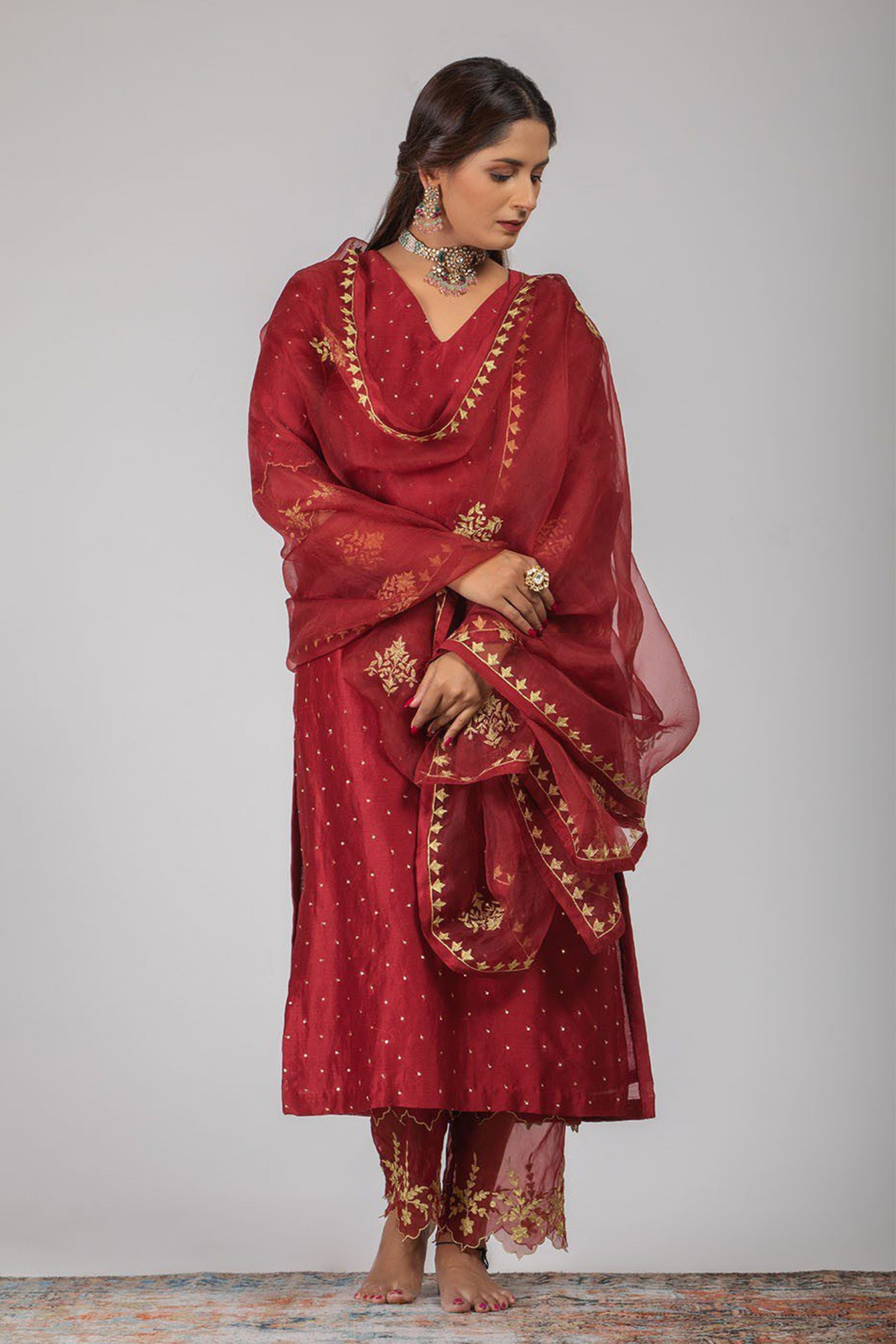 Maroon Chanderi Silk Suit Set