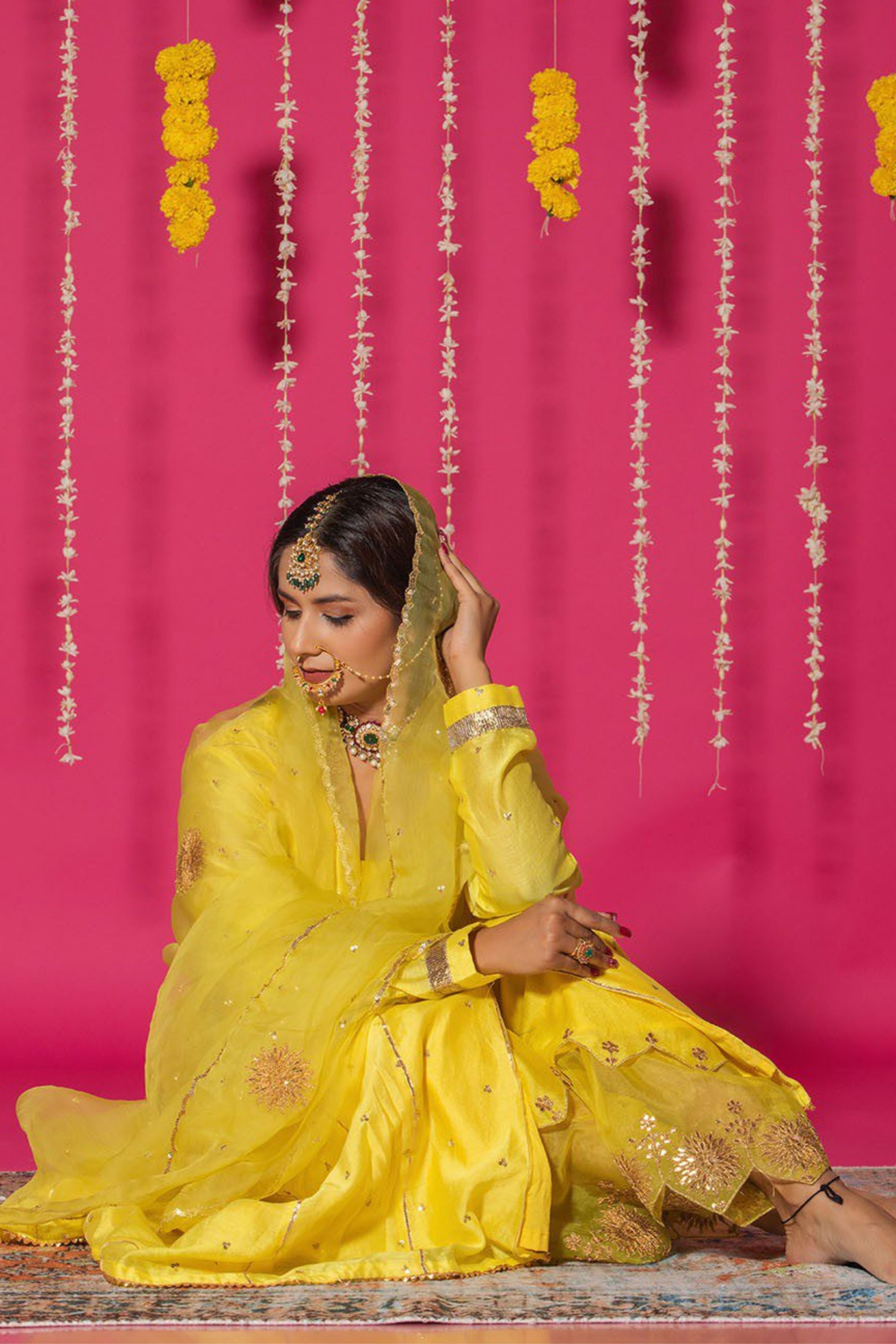 Yellow Chanderi Silk Anarkali Suit Set