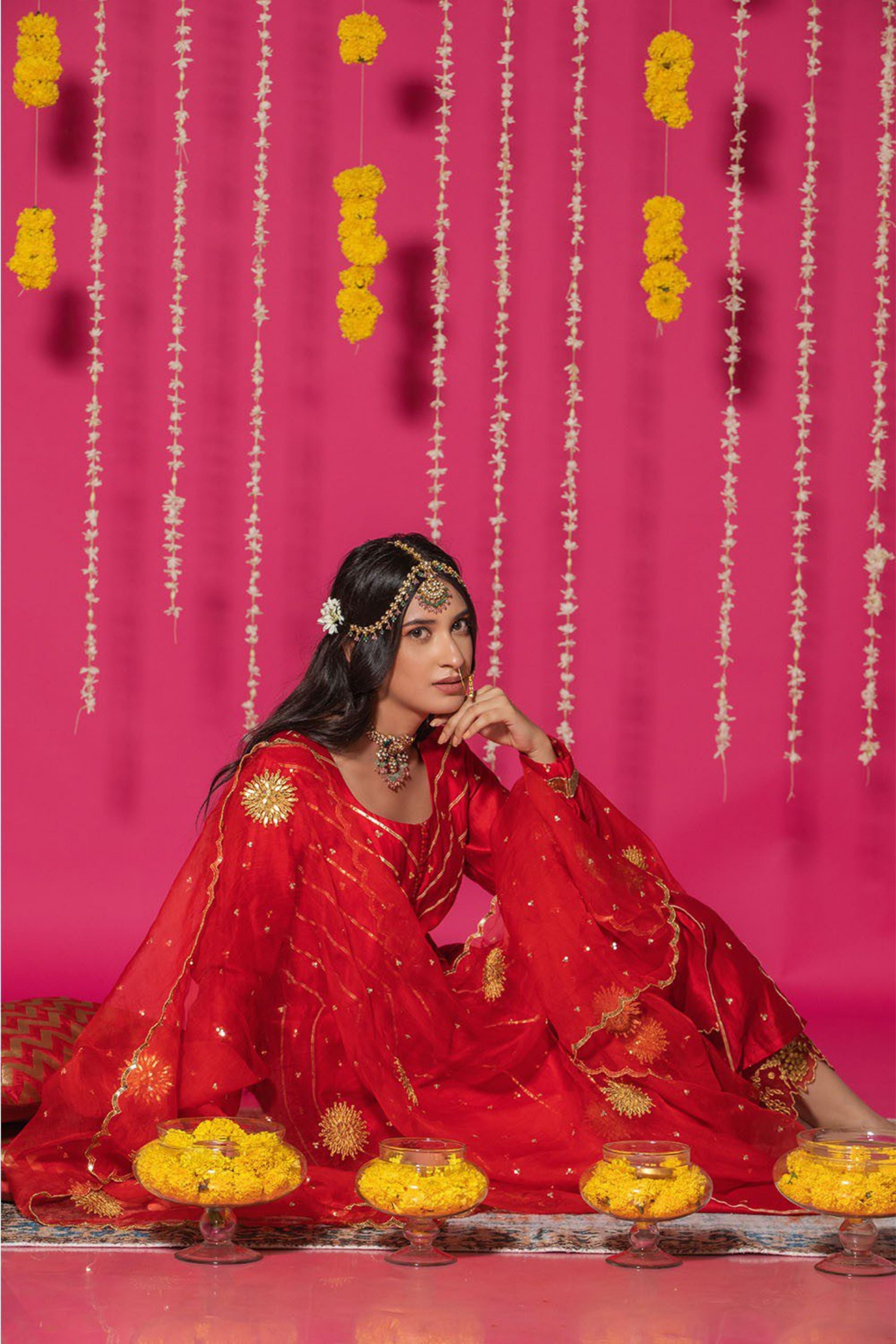 Red Chanderi Silk Anarkali Suit Set
