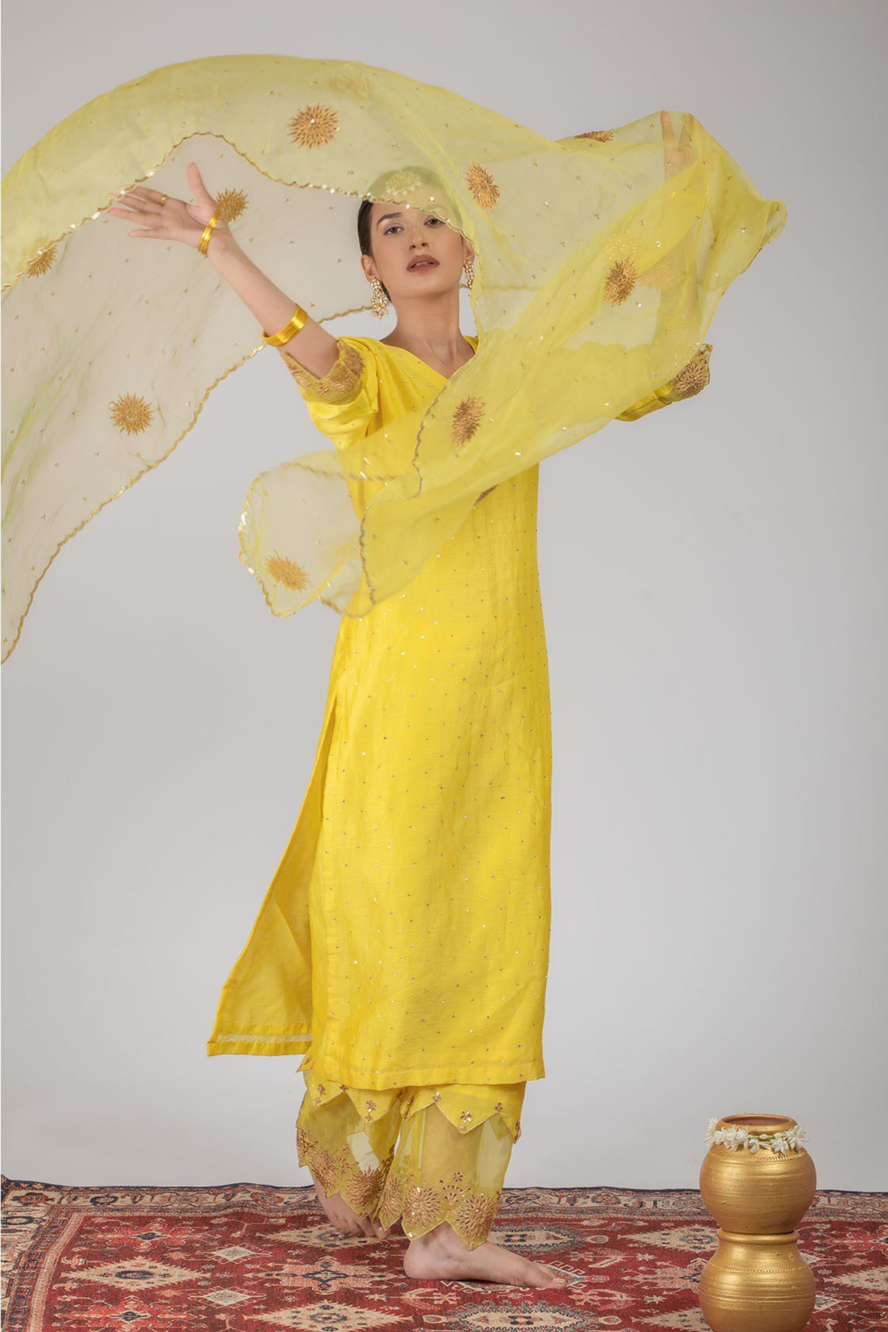 Yellow Chanderi Silk Suit Set